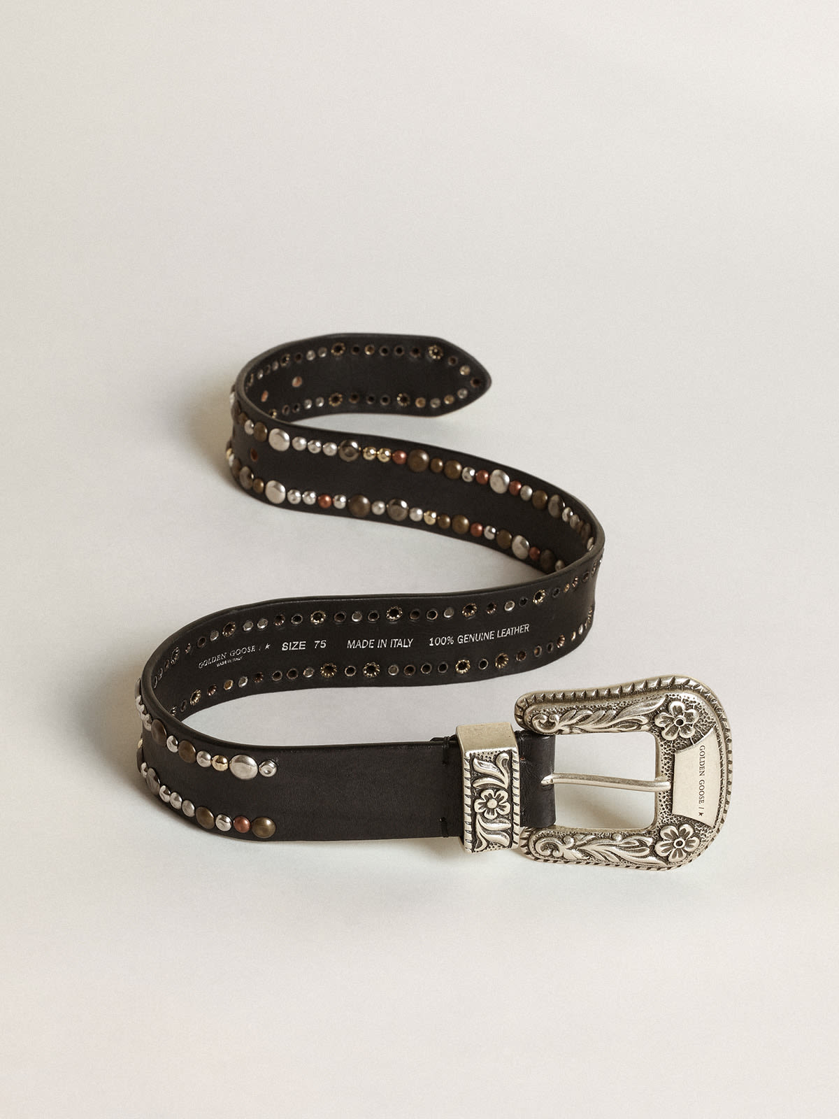 Golden Goose - Lace belt in black leather with colored studs in 