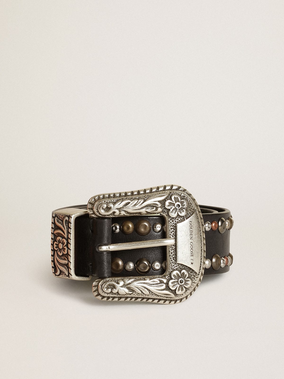 Golden Goose - Lace belt in black leather with colored studs in 