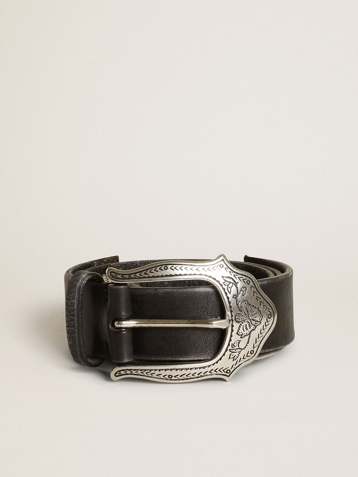Golden Goose - Twins belt in black leather with vintage silver colored decorations in 