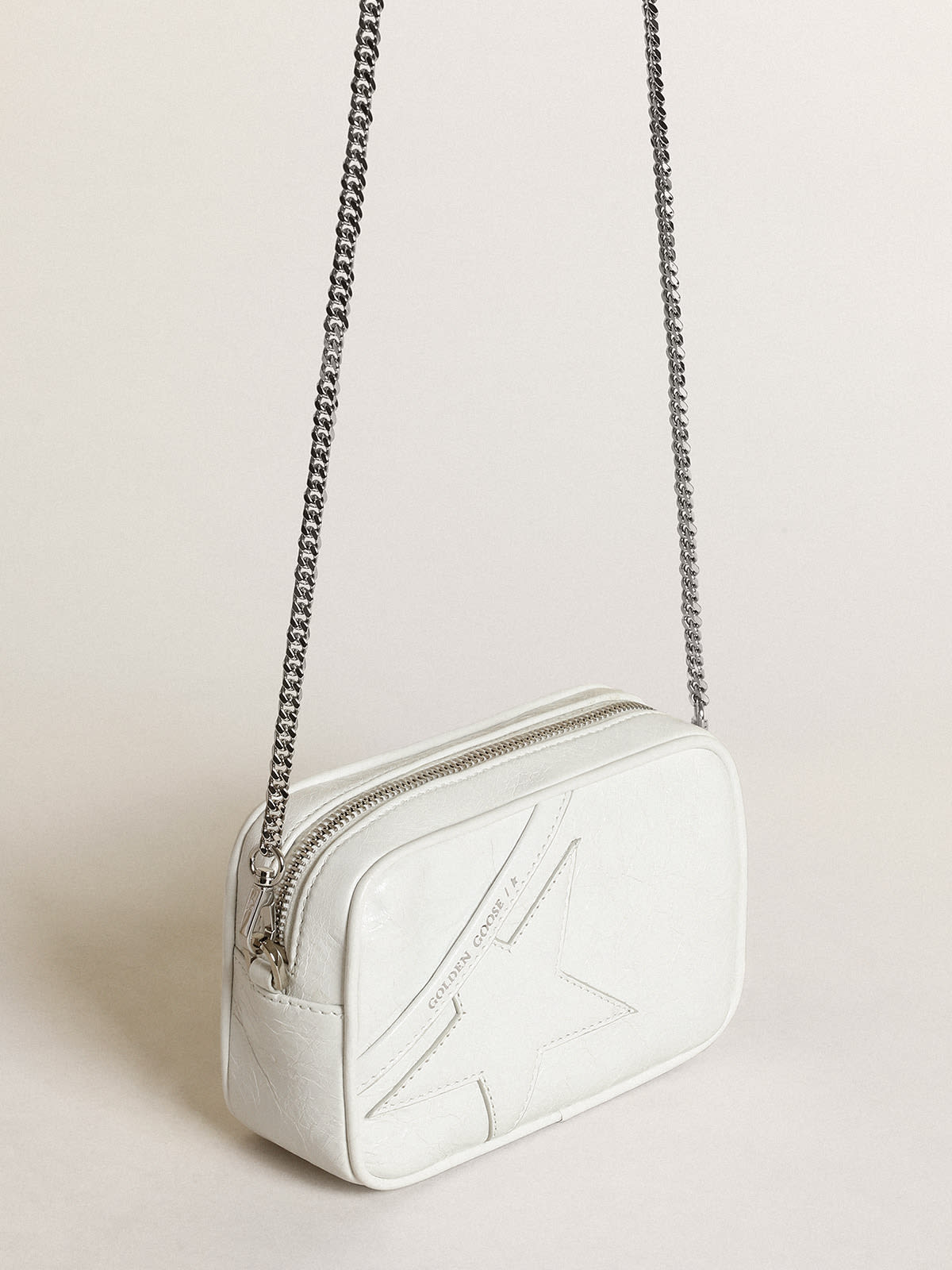 Golden Goose - Mini Star Bag in glossy white leather with tone-on-tone star in 