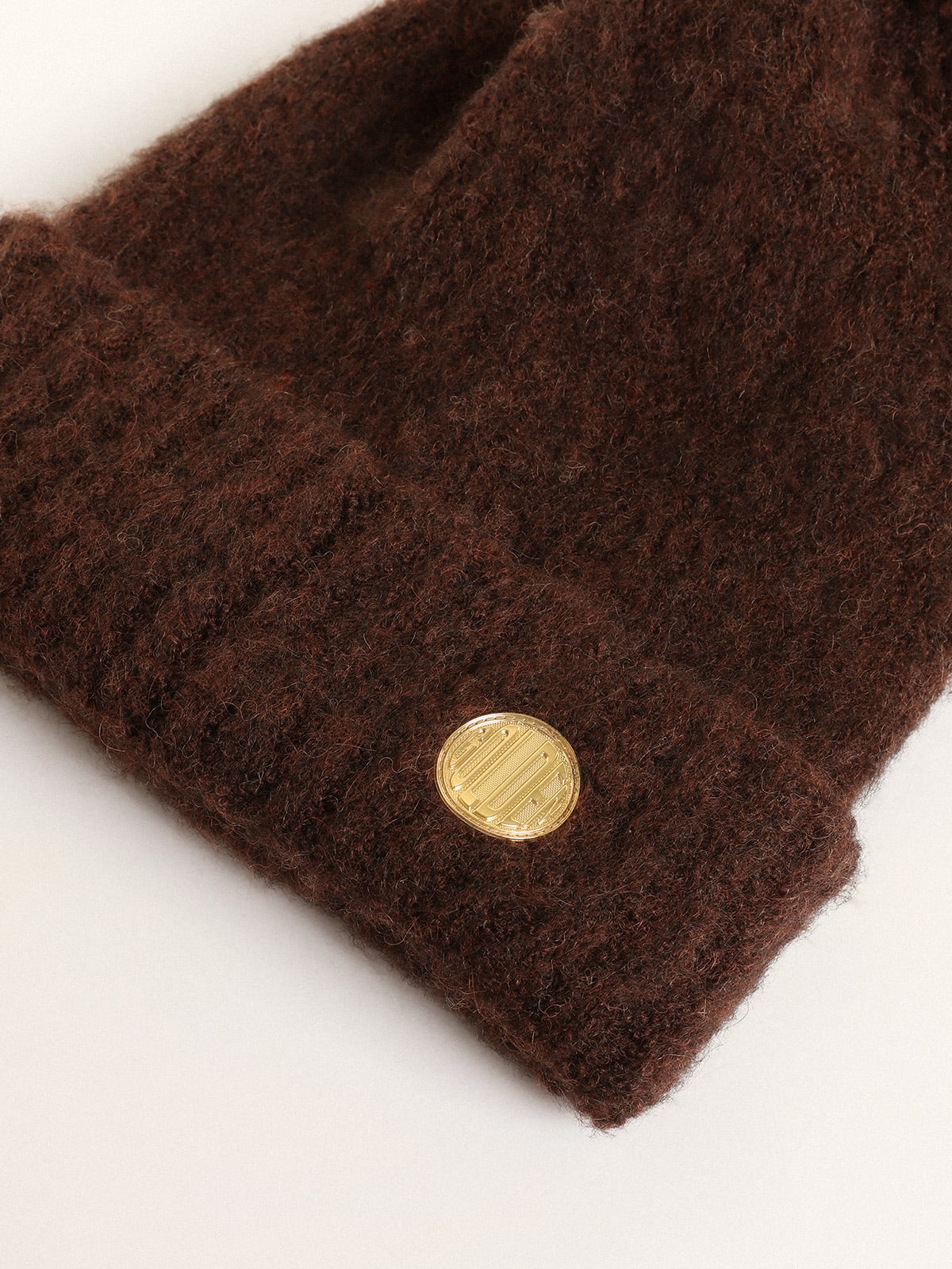 Golden Goose - Bonnet couleur café en laine avec pompon collection Journey in 