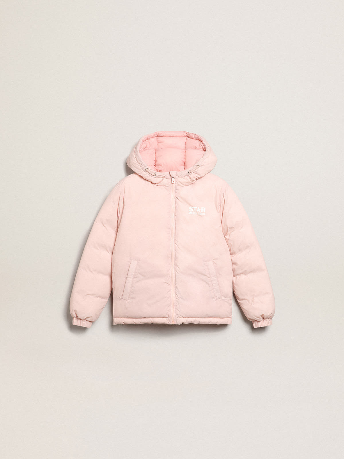 Golden Goose - Pink padded jacket with hood and white maxi star on the back in 