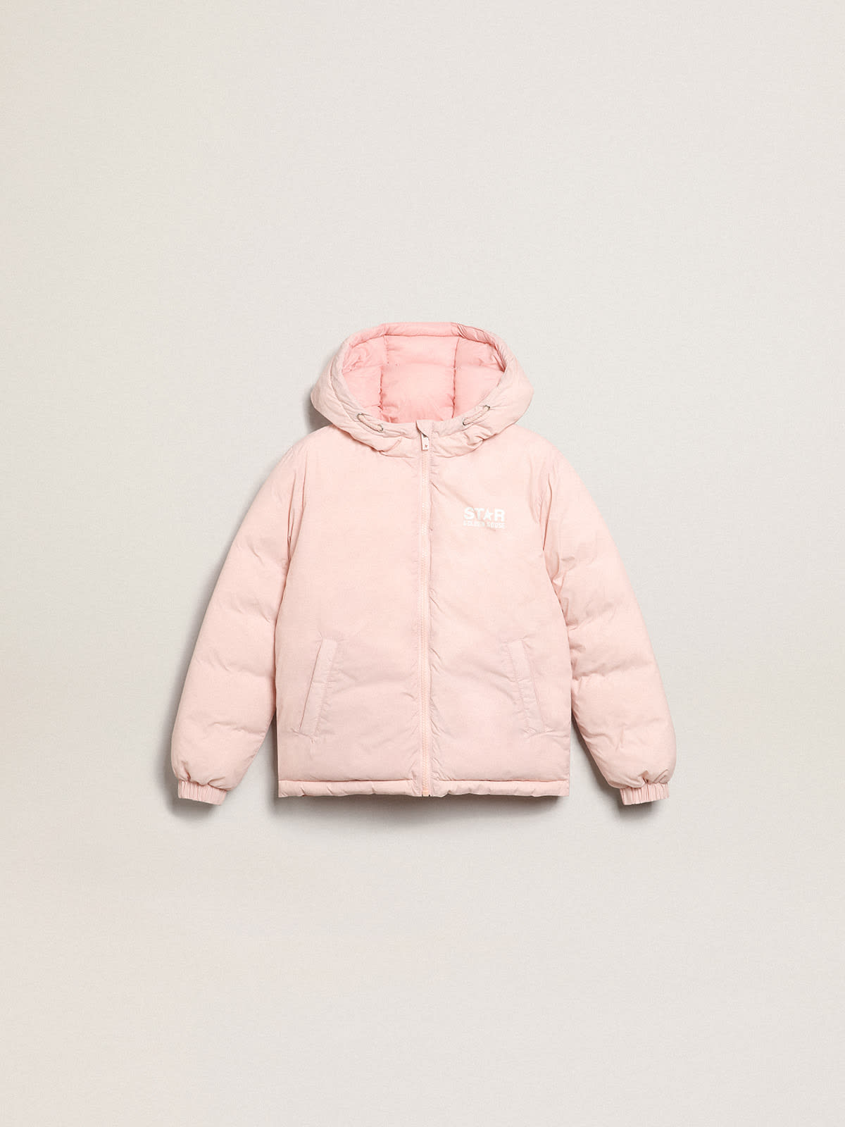 Pink Star Collection padded jacket with hood and white maxi star on the ...