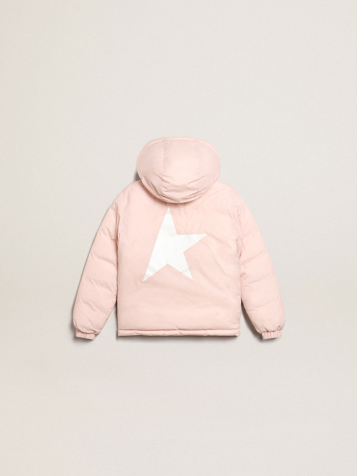 Golden Goose - Pink padded jacket with hood and white maxi star on the back in 