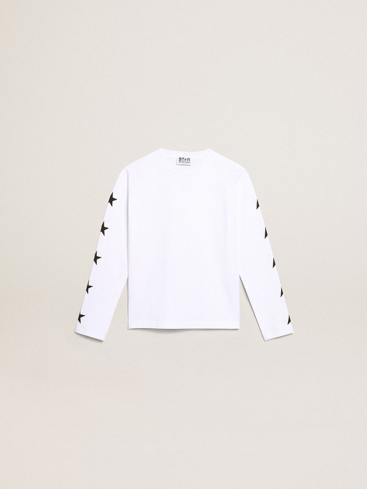 Golden Goose - Camiseta branca de manga comprida Coleção Star com estrelas pretas em contraste in 