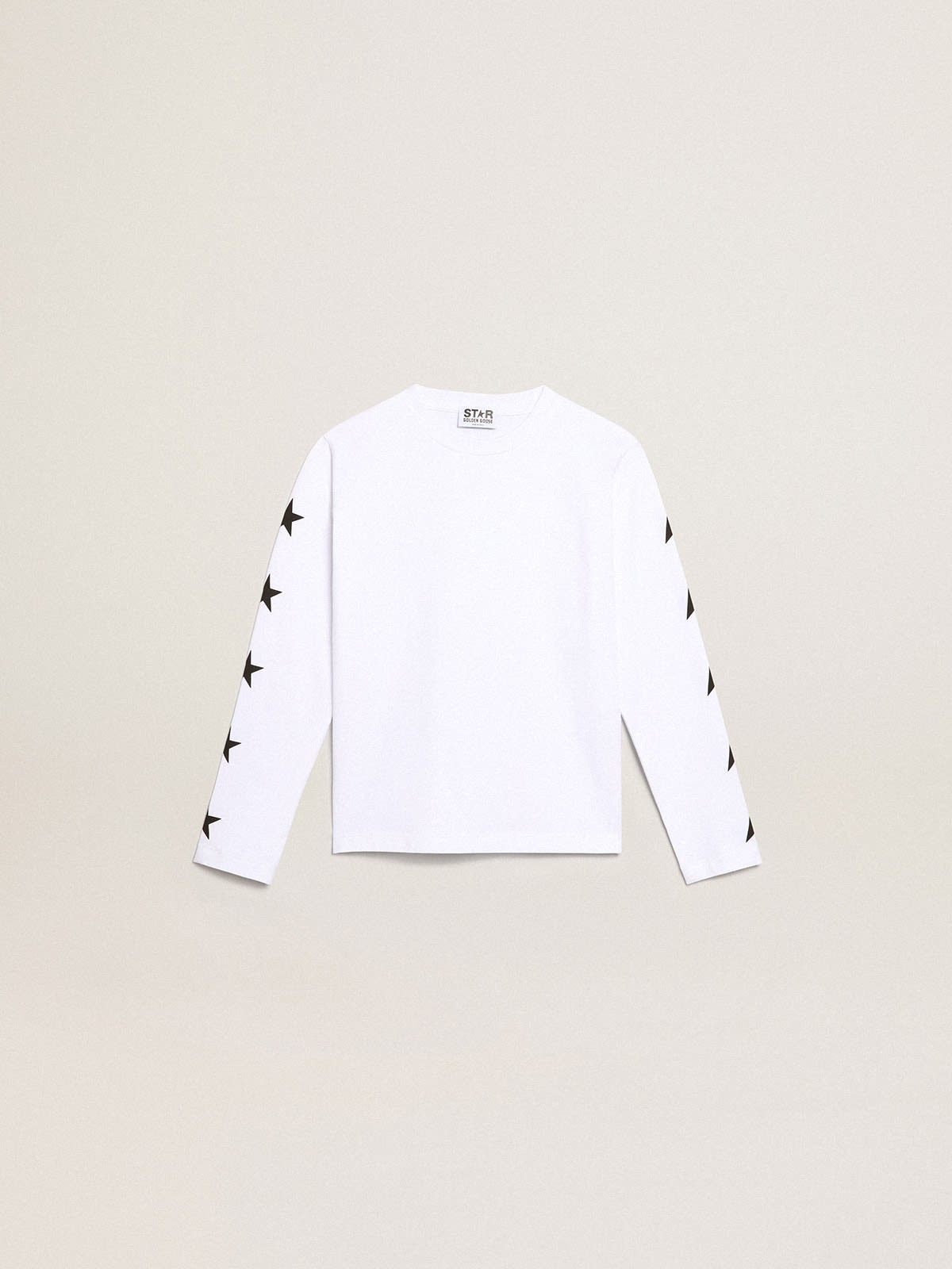 White long-sleeved T-shirt with contrasting black stars