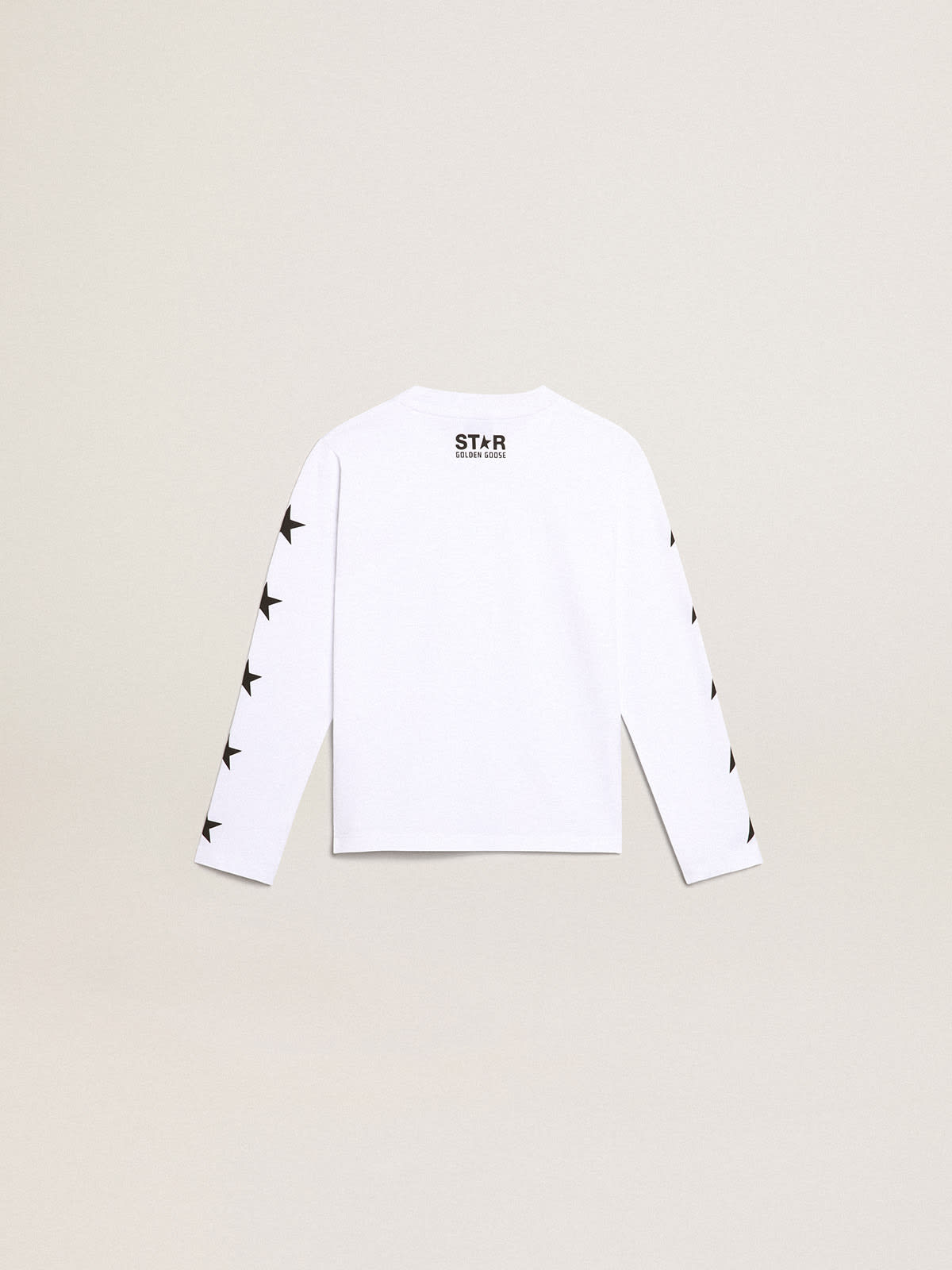 Golden Goose - Camiseta branca de manga comprida Coleção Star com estrelas pretas em contraste in 