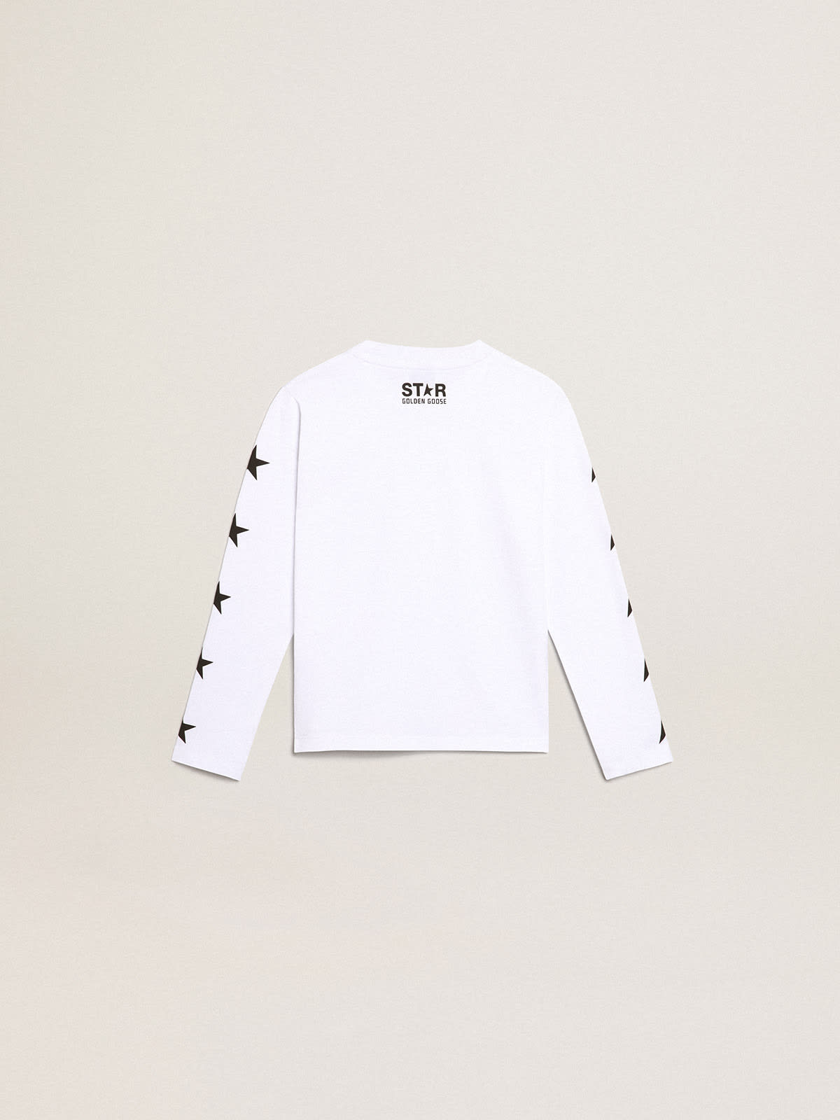 White long-sleeved T-shirt with contrasting black stars