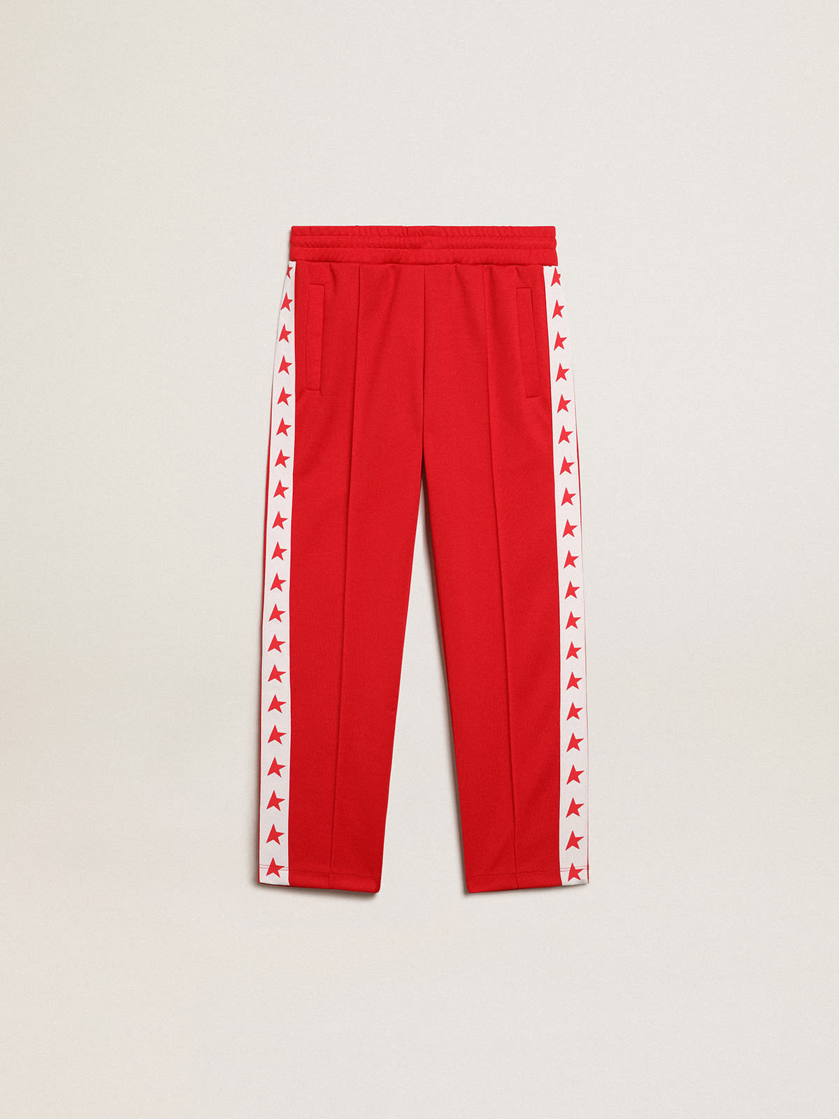 Golden Goose - Pantalon de jogging rouge avec bande blanche et étoiles rouges contrastées in 
