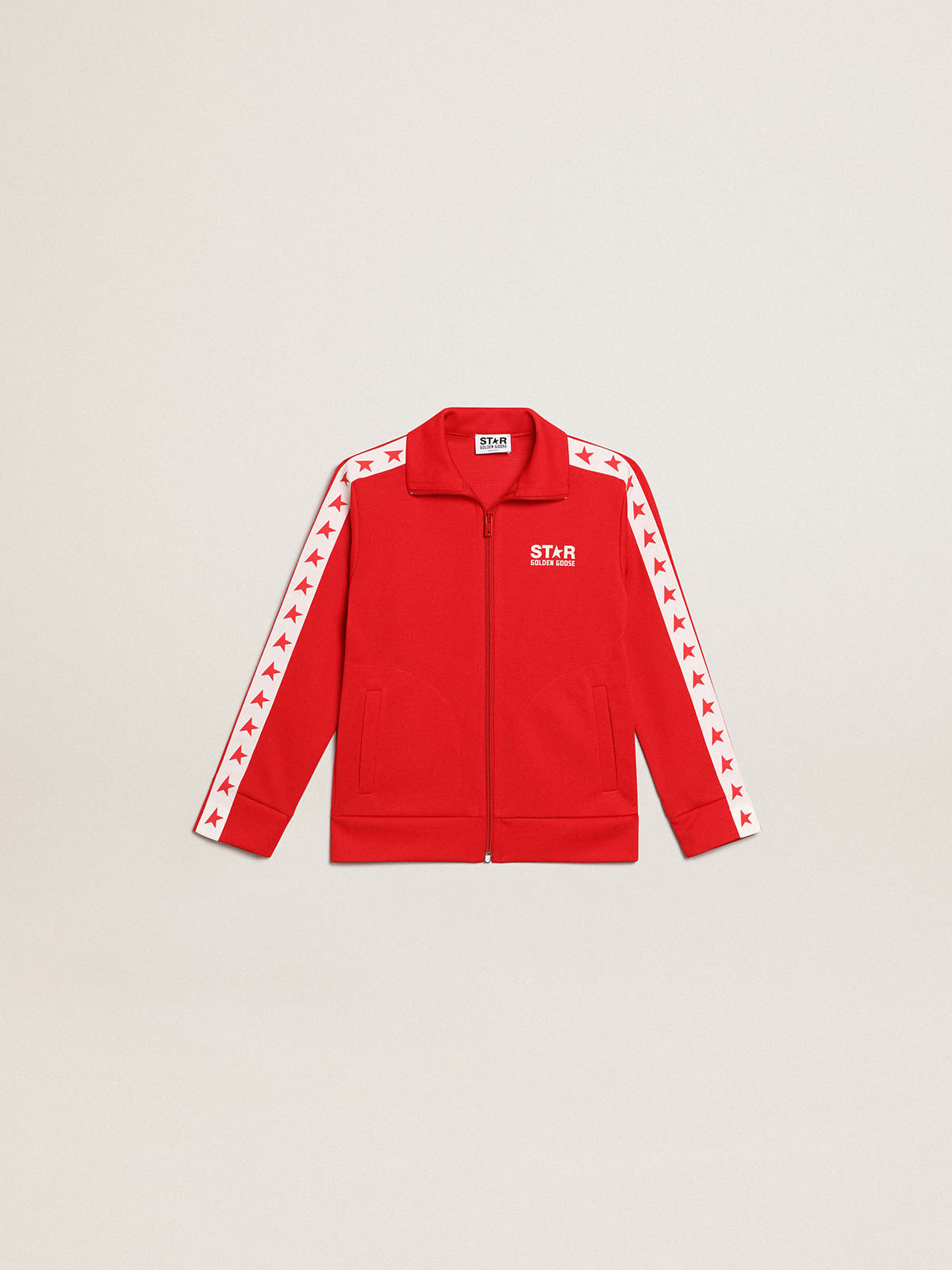 Golden Goose - Red zipped sweatshirt with white stripe and red stars in 
