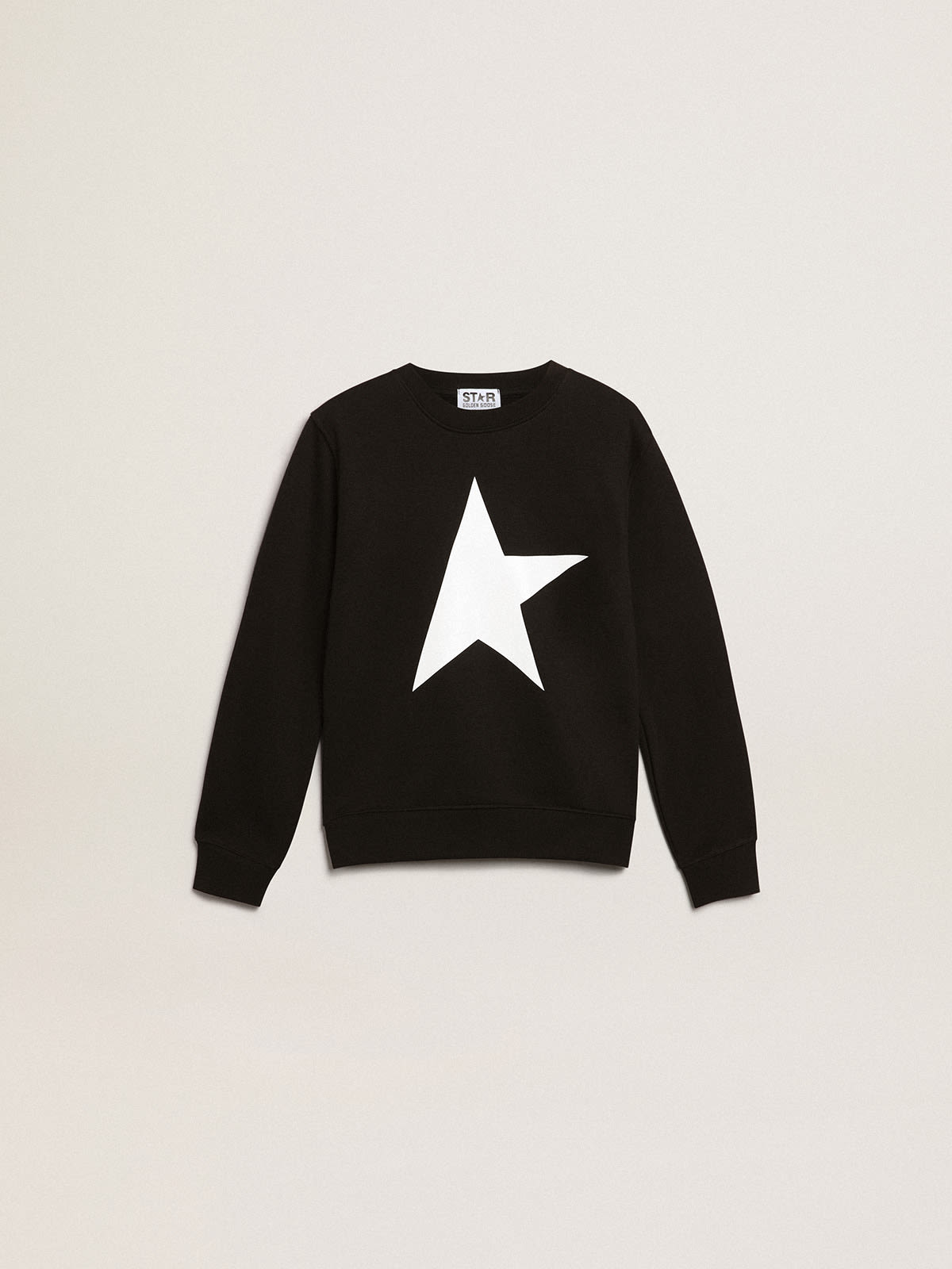 Golden Goose - Boys’ black sweatshirt with white maxi star on the front in 