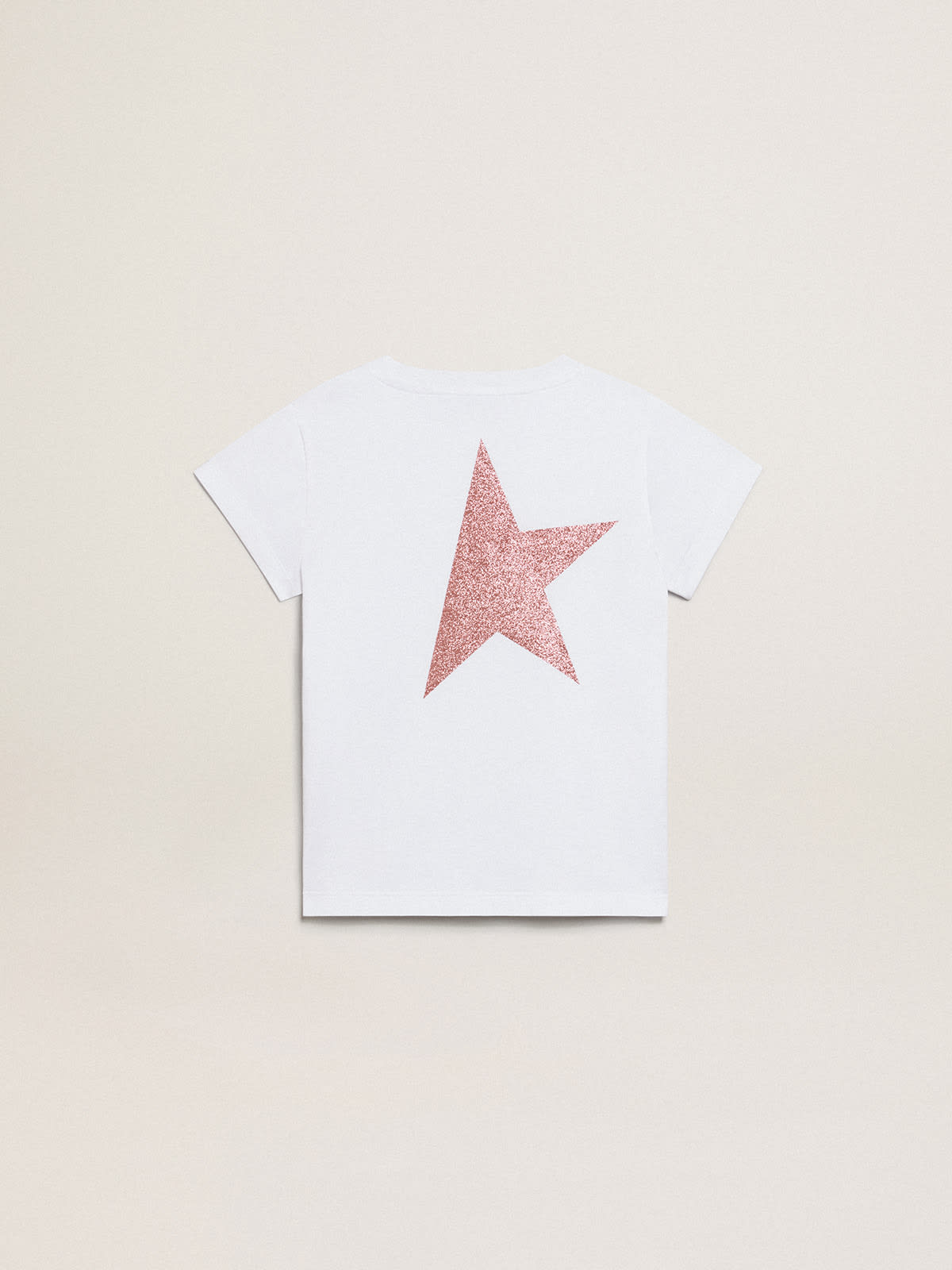 Girls white T shirt with pink glitter logo and maxi star