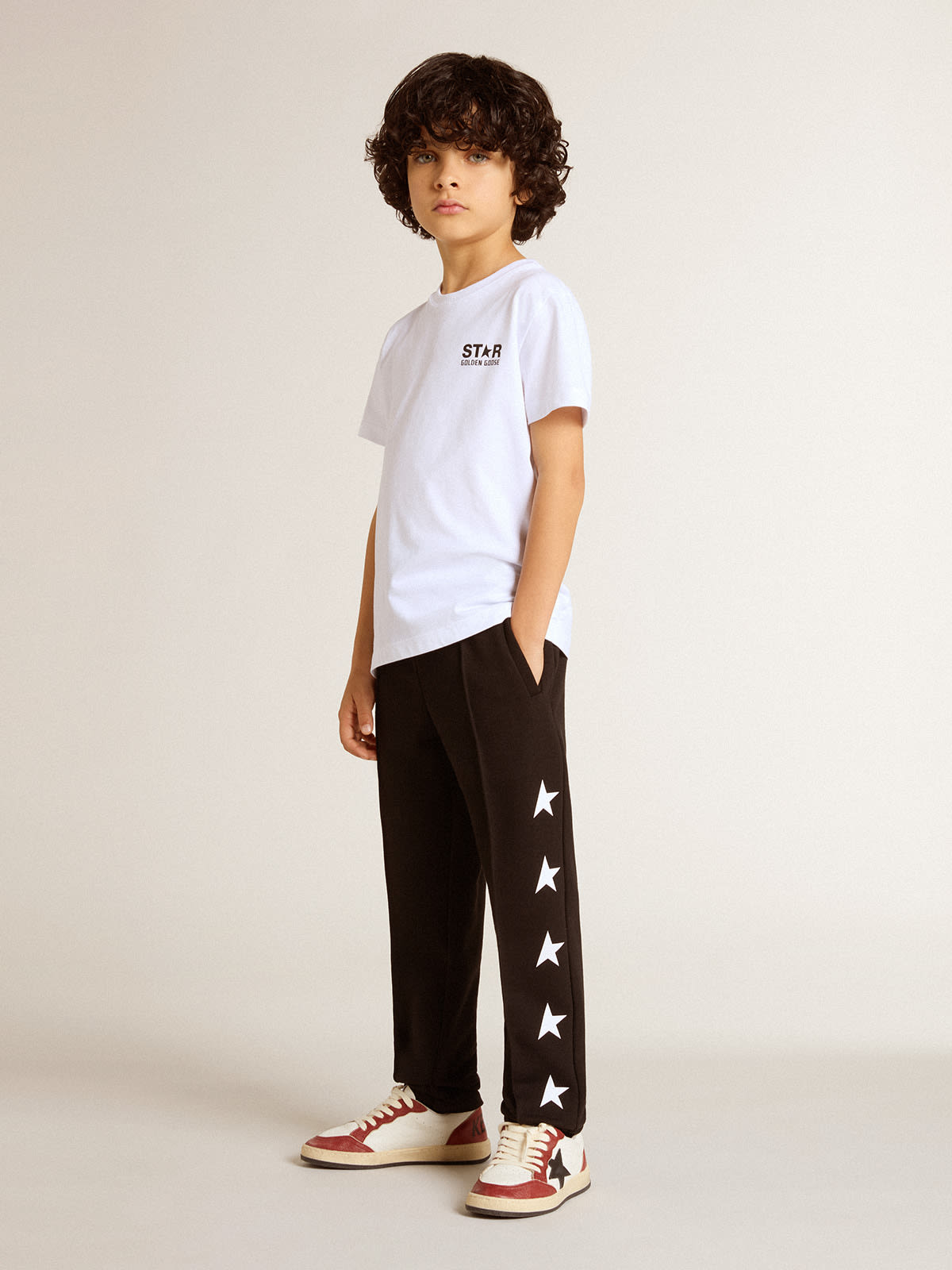 Golden pant white store shirt