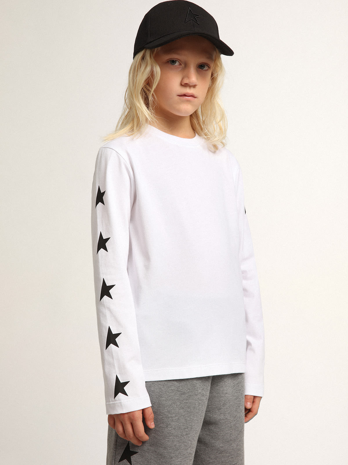 Golden Goose - Camiseta blanca de manga larga con estrellas negras en contraste in 