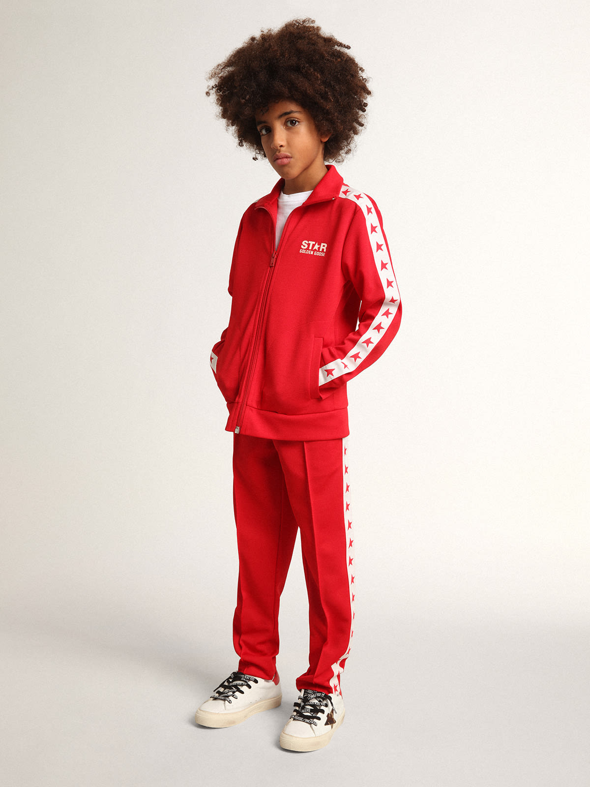 Golden Goose - Red Star Collection jogging pants with white strip and contrasting red stars in 