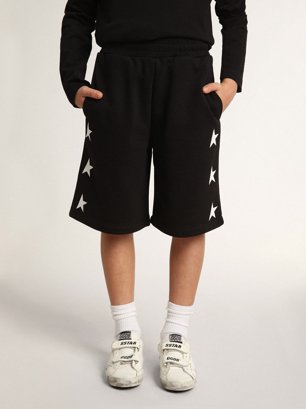 Golden Goose - Black bermuda shorts with contrasting white stars in 