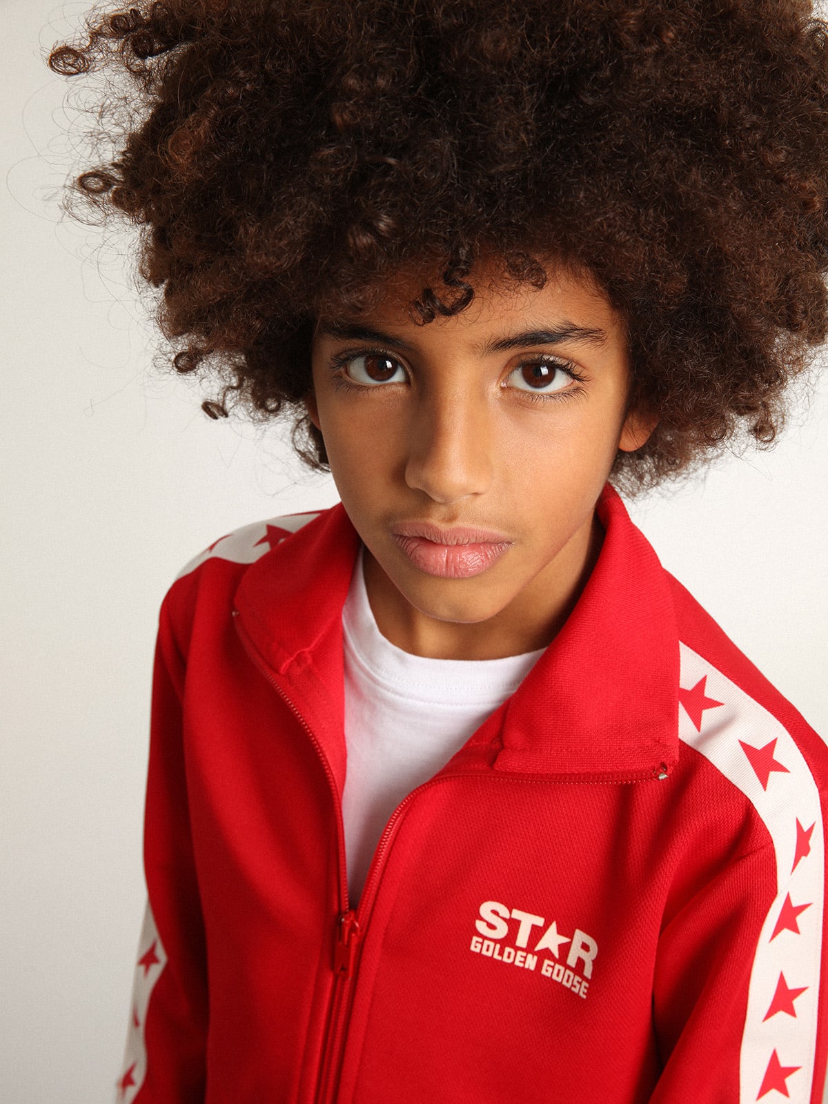 Golden Goose - Red Star Collection zipped sweatshirt with white strip and contrasting red stars in 