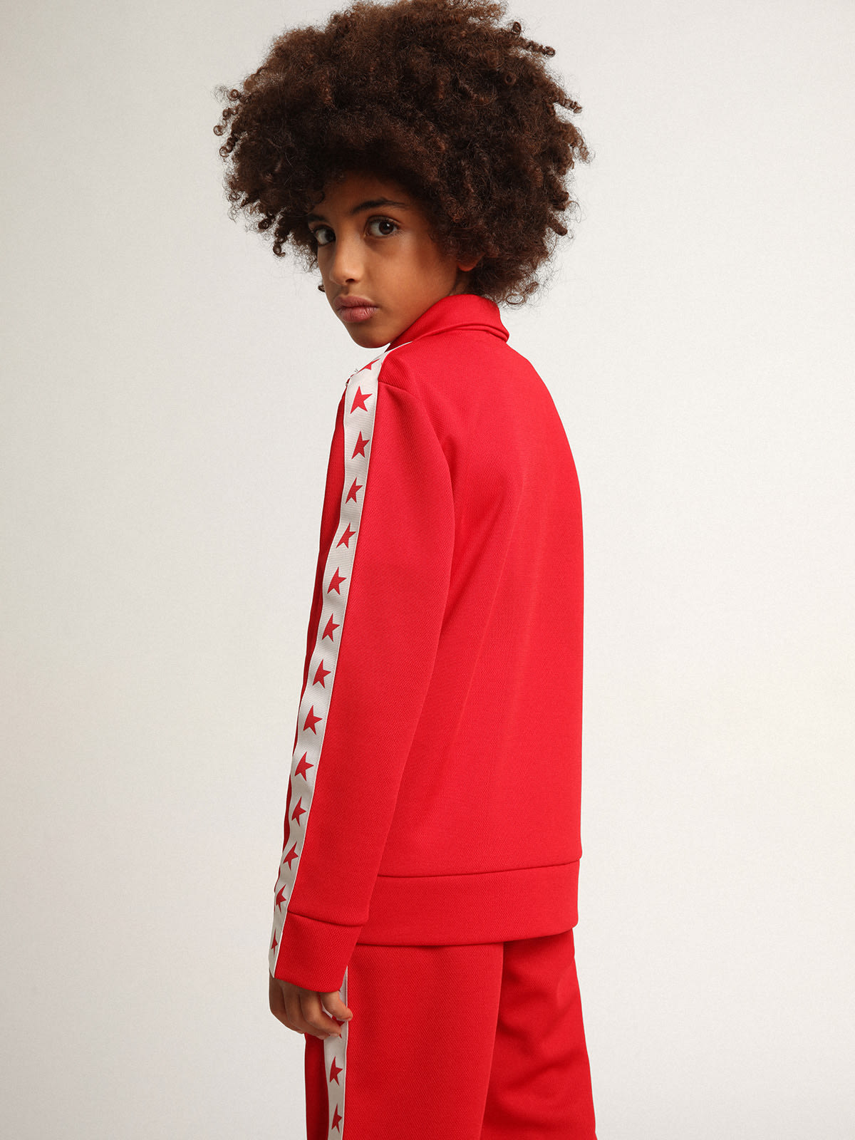 Golden Goose - Kids’ red zipped sweatshirt with contrasting red stars in 