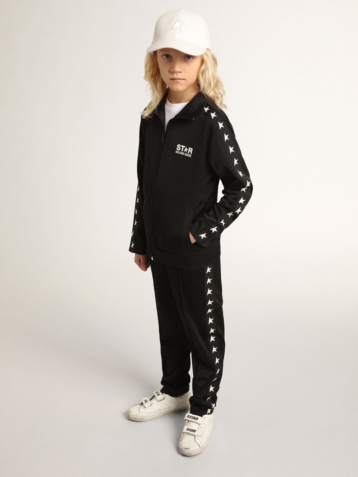 Golden Goose - Kids’ black zipped sweatshirt with contrasting white stars in 