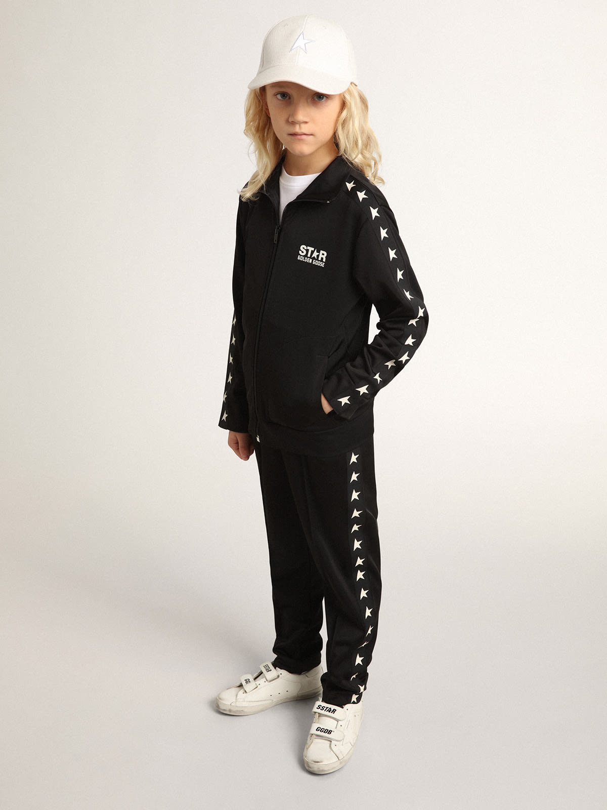 Black zipped sweatshirt with contrasting white stars Golden Goose