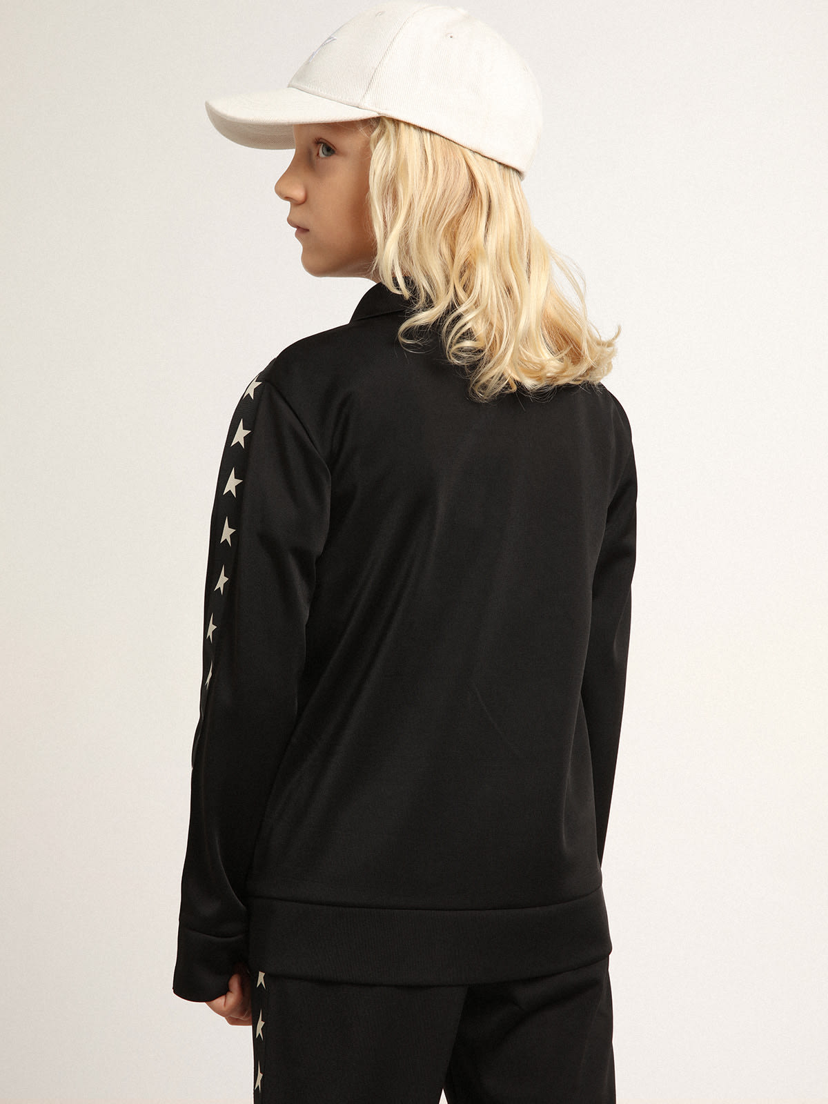 Golden Goose - Black zipped sweatshirt with contrasting white stars in 