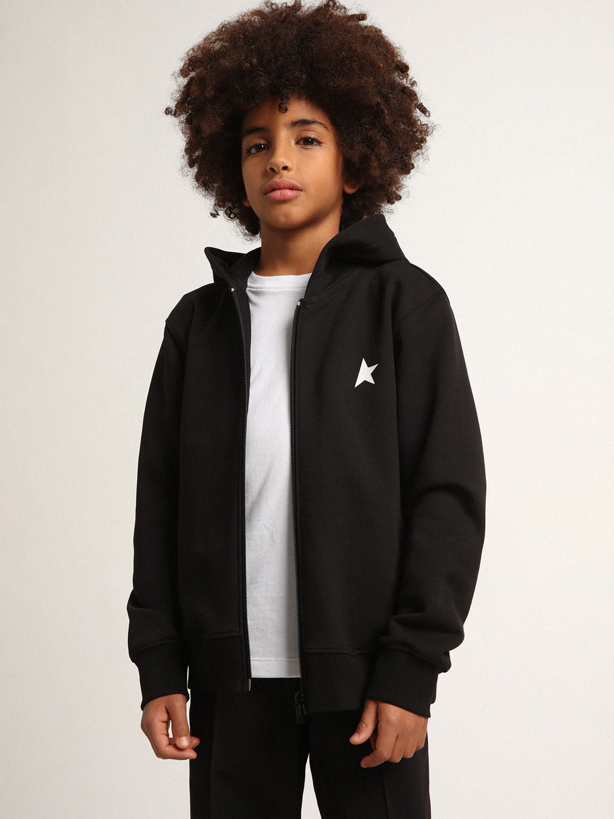 Golden Goose - Black Star Collection hooded sweatshirt with contrasting white star and logo in 