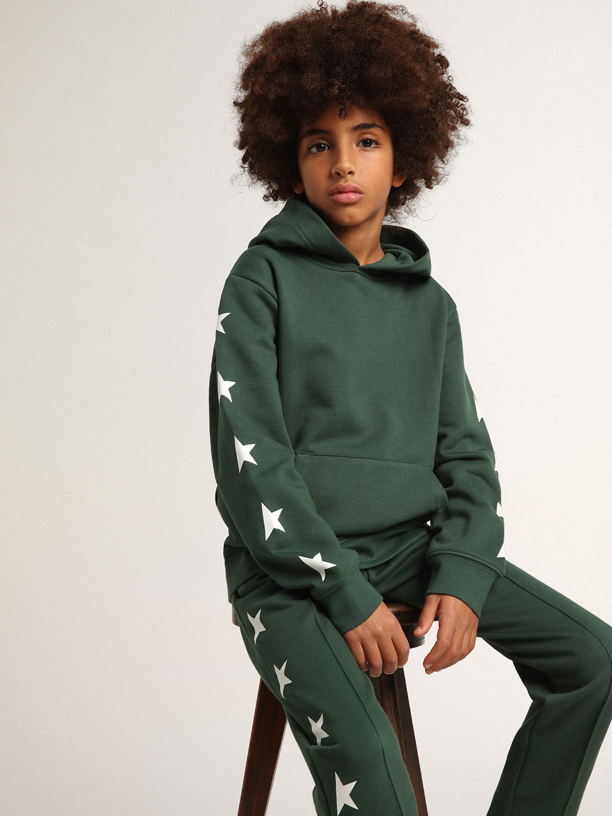 Golden Goose - Bright-green Star Collection hooded sweatshirt with contrasting white stars in 
