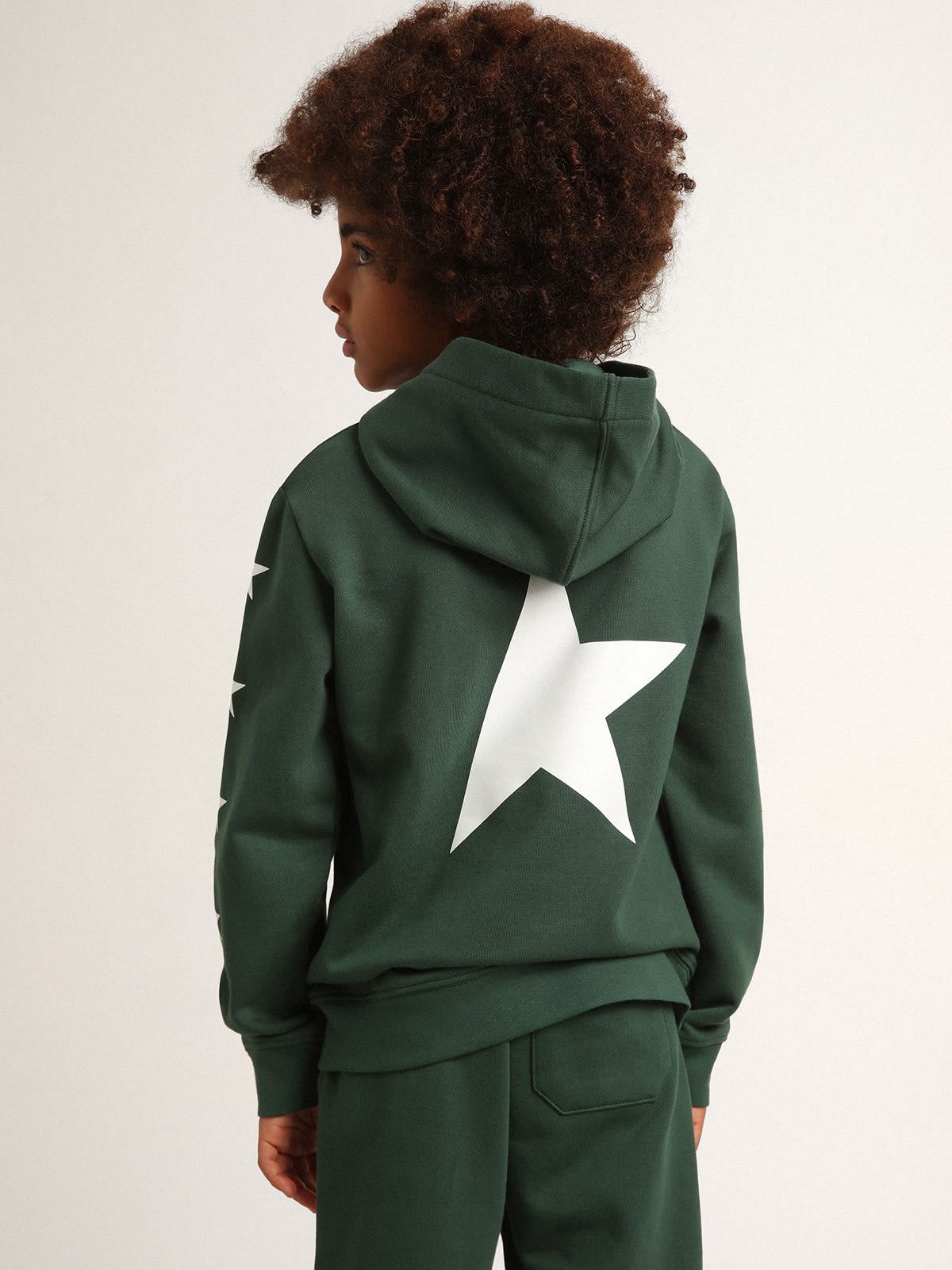 Golden Goose - Sweat-shirt à capuche collection Star vert brillant avec étoiles blanches en contraste in 