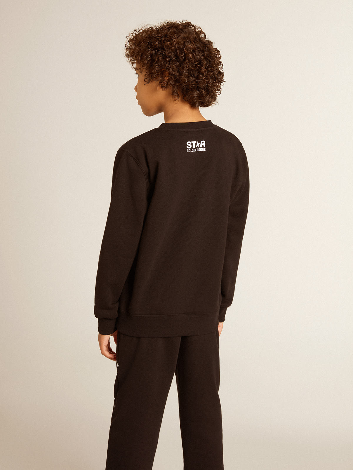 Golden Goose - Moletom infantil masculino preto com maxi estrela branca na frente in 