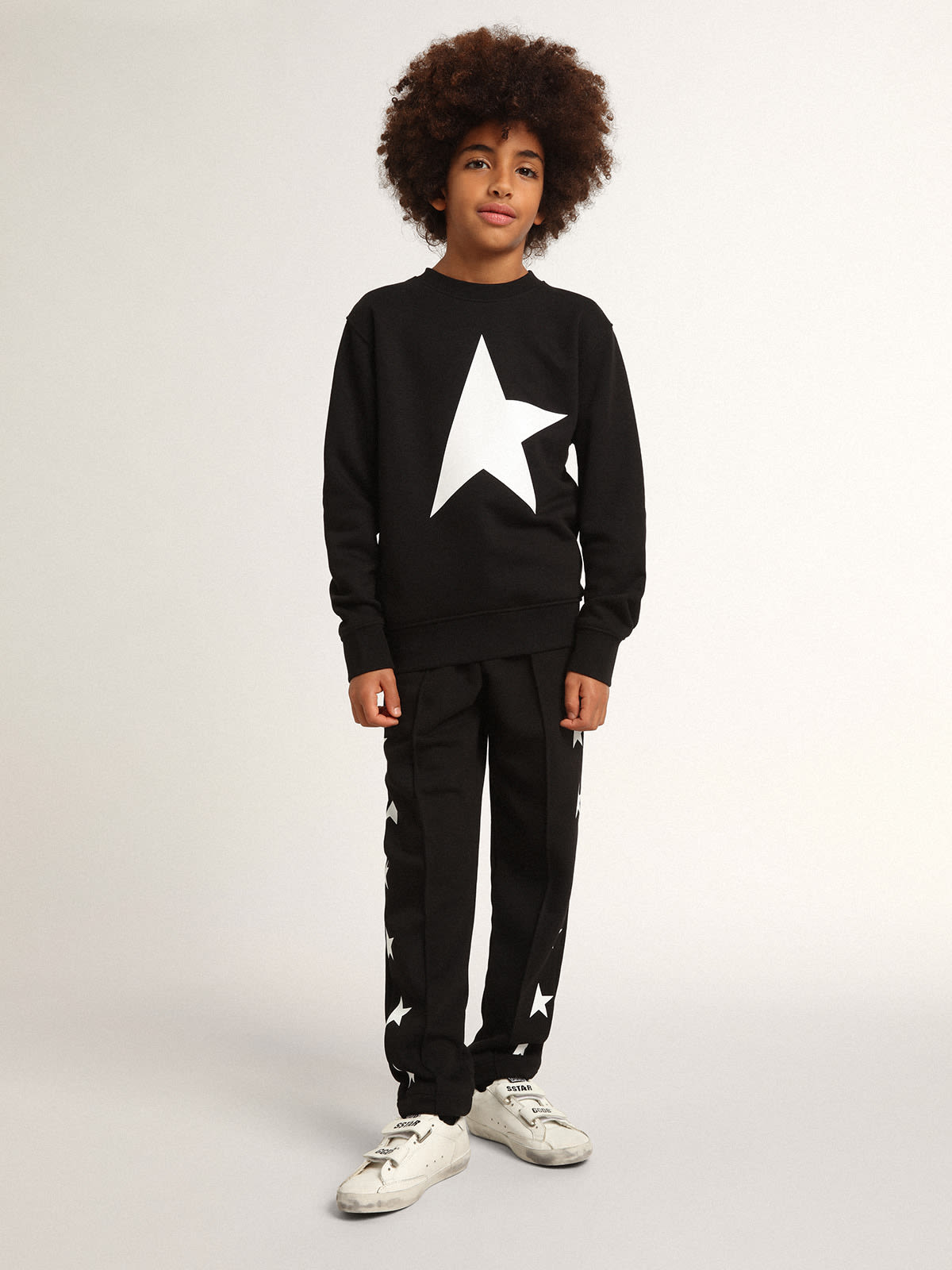 Golden Goose - Boys’ black sweatshirt with white maxi star on the front in 
