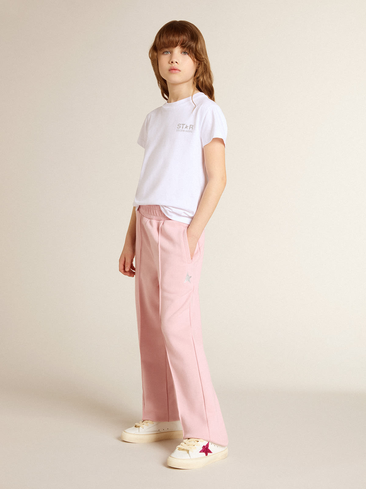 Pink joggers with glitter star on the front | Golden Goose