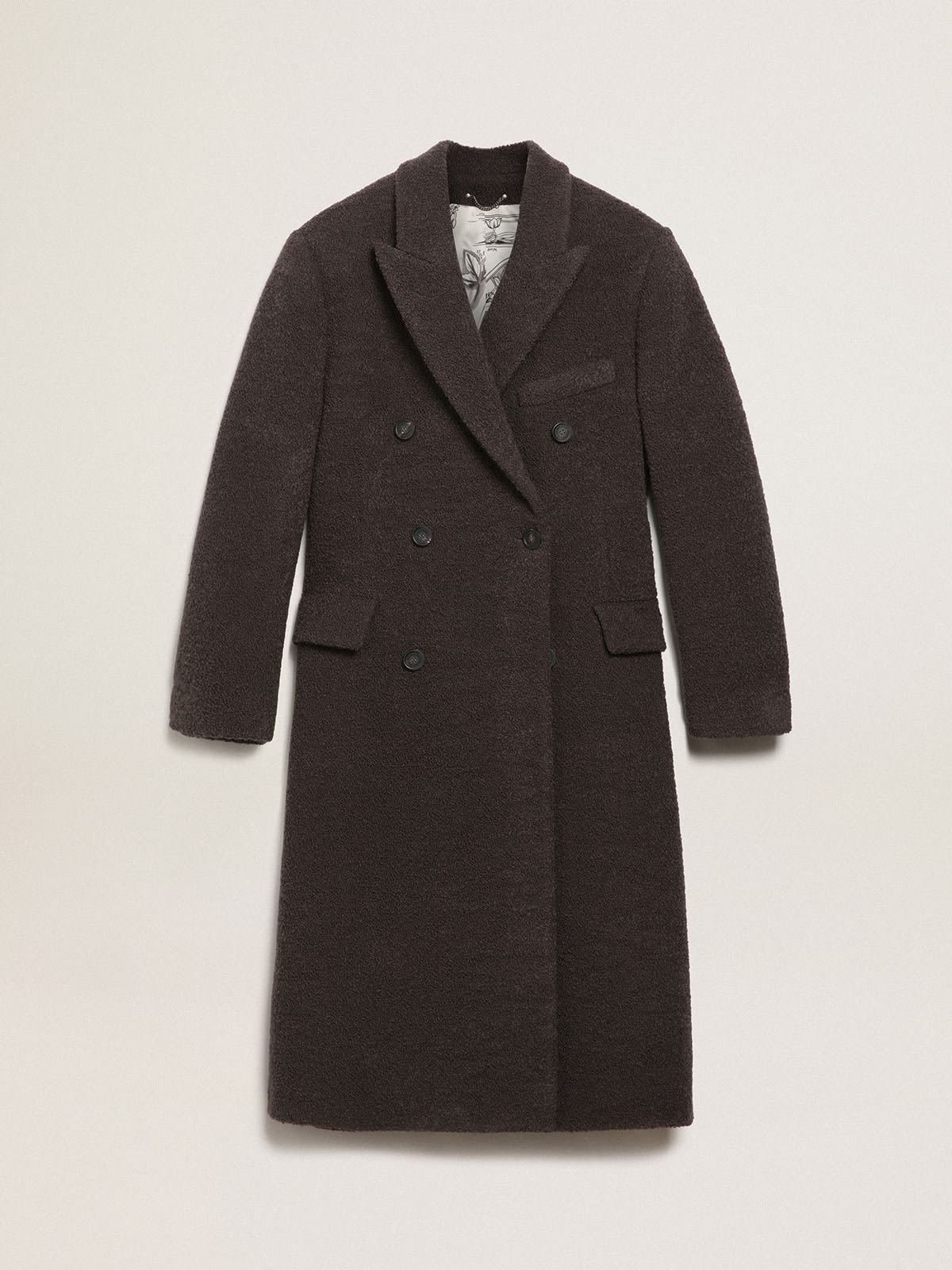 Golden Goose - Men's double-breasted coat in licorice-colored bouclé wool in 