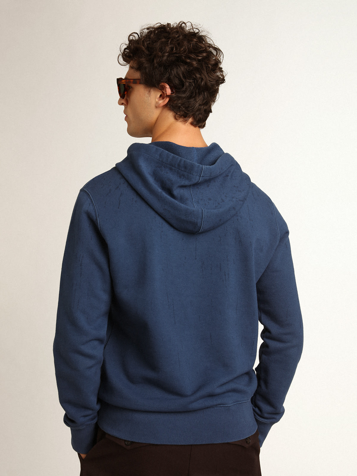Golden Goose - Men's midshipman blue sweatshirt with lettering in 