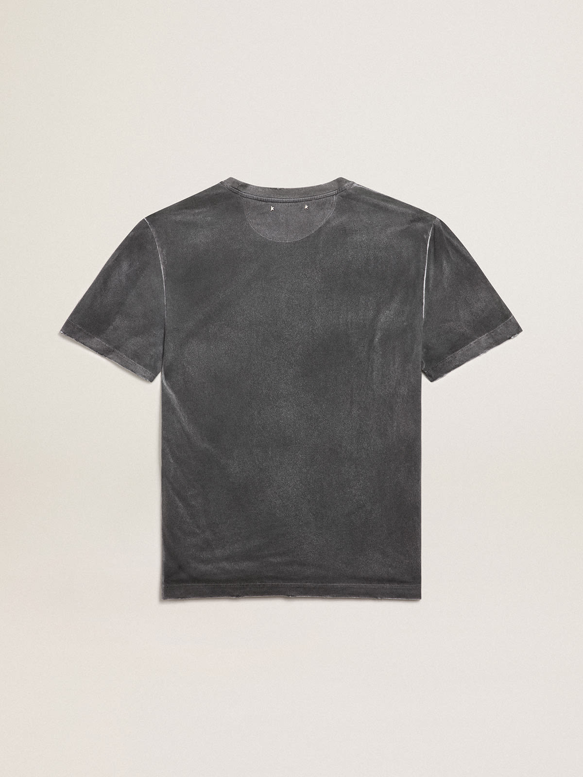 Golden Goose - Aged-look gray Journey Collection T-shirt with contrasting seagrass-colored print on the front and hand-worn areas on the edging in 