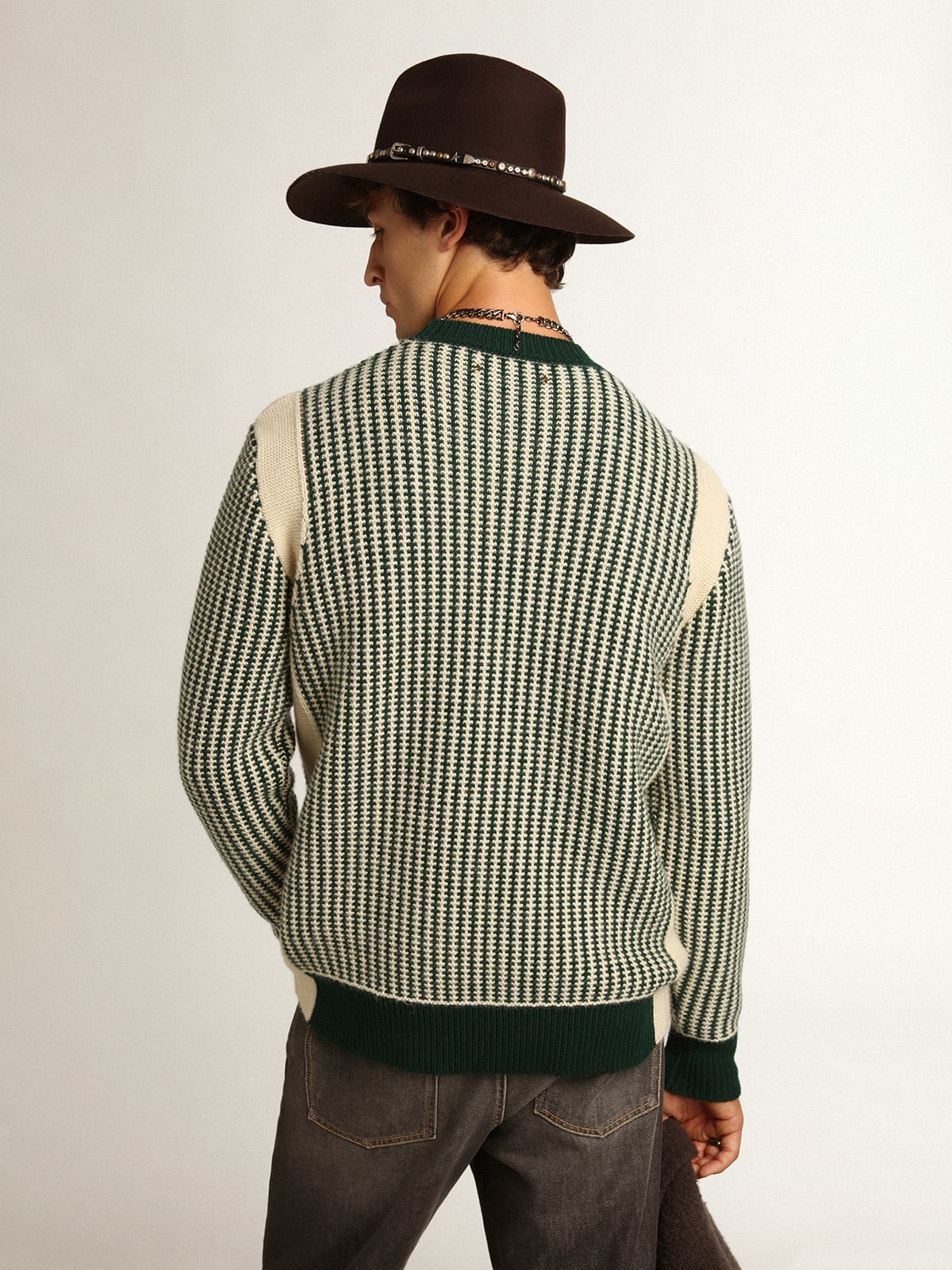 Golden Goose - Pullover mit Rundhalsausschnitt aus weißer und grüner Wolle für Herren in 