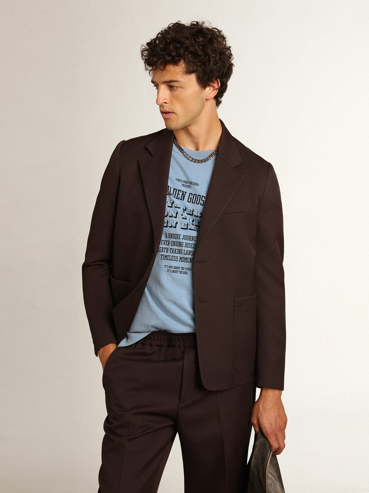 Golden Goose - Men's single-breasted blazer in licorice wool gabardine in 