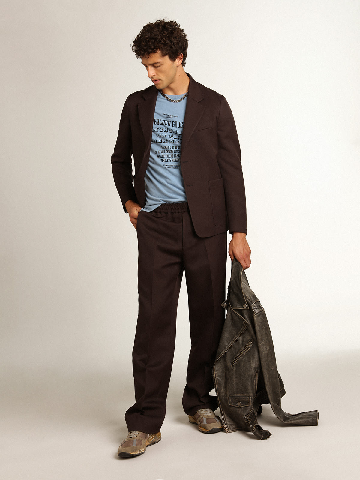 Golden Goose - Men's single-breasted blazer in licorice wool gabardine in 