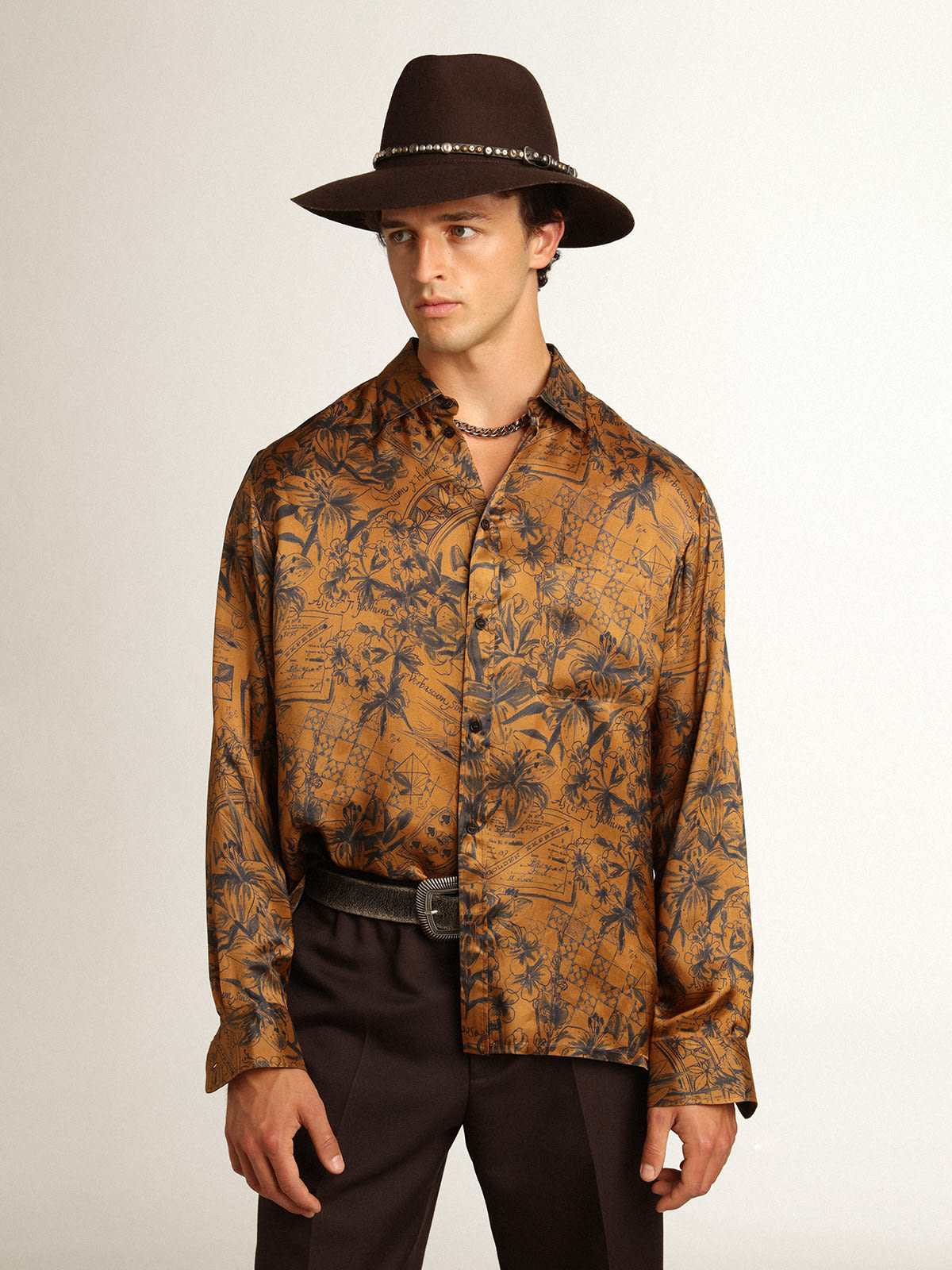 Golden Goose - Men's golden brown shirt with notebook print in 