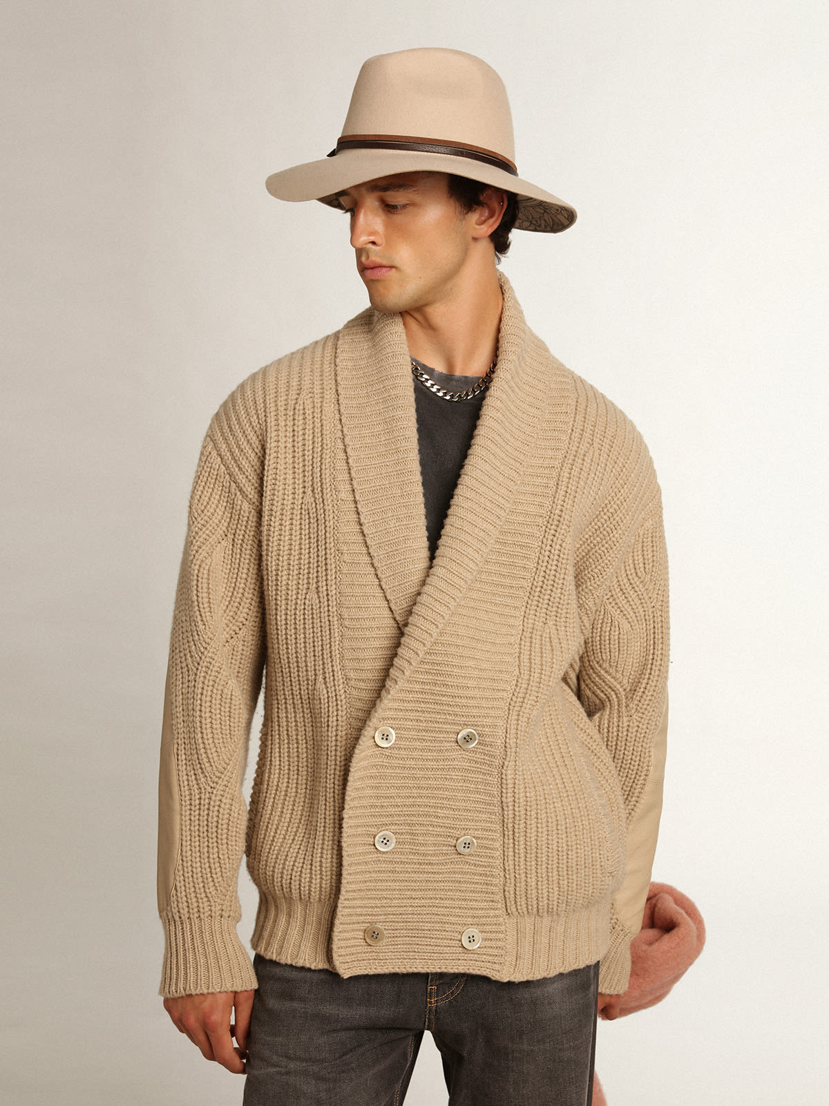 Mens beige outlet cardigan