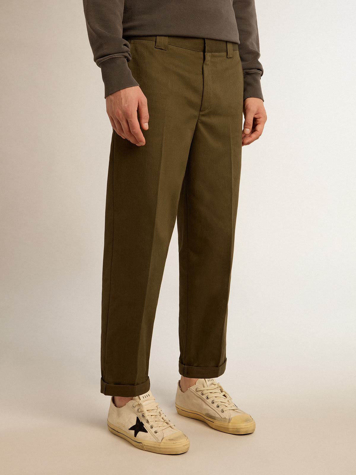 Golden Goose - Pantalone chino Golden Collection color verde militare in 