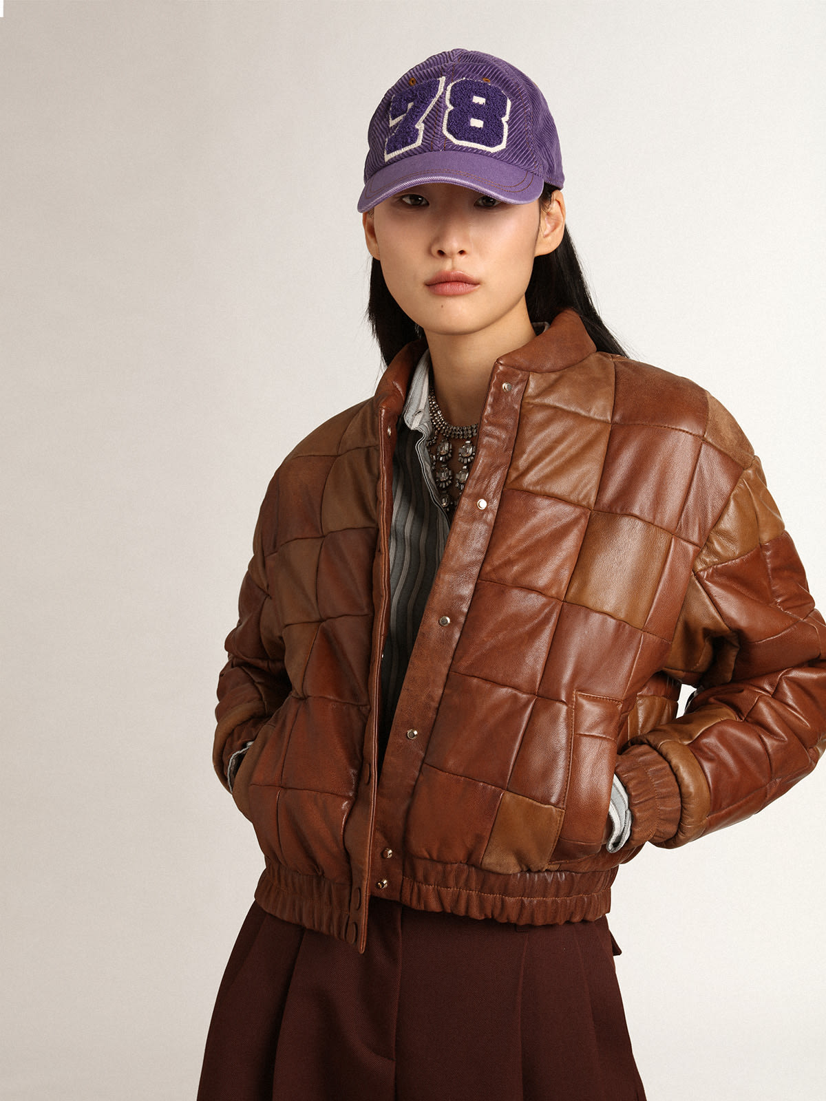 Women's bomber jacket in leather