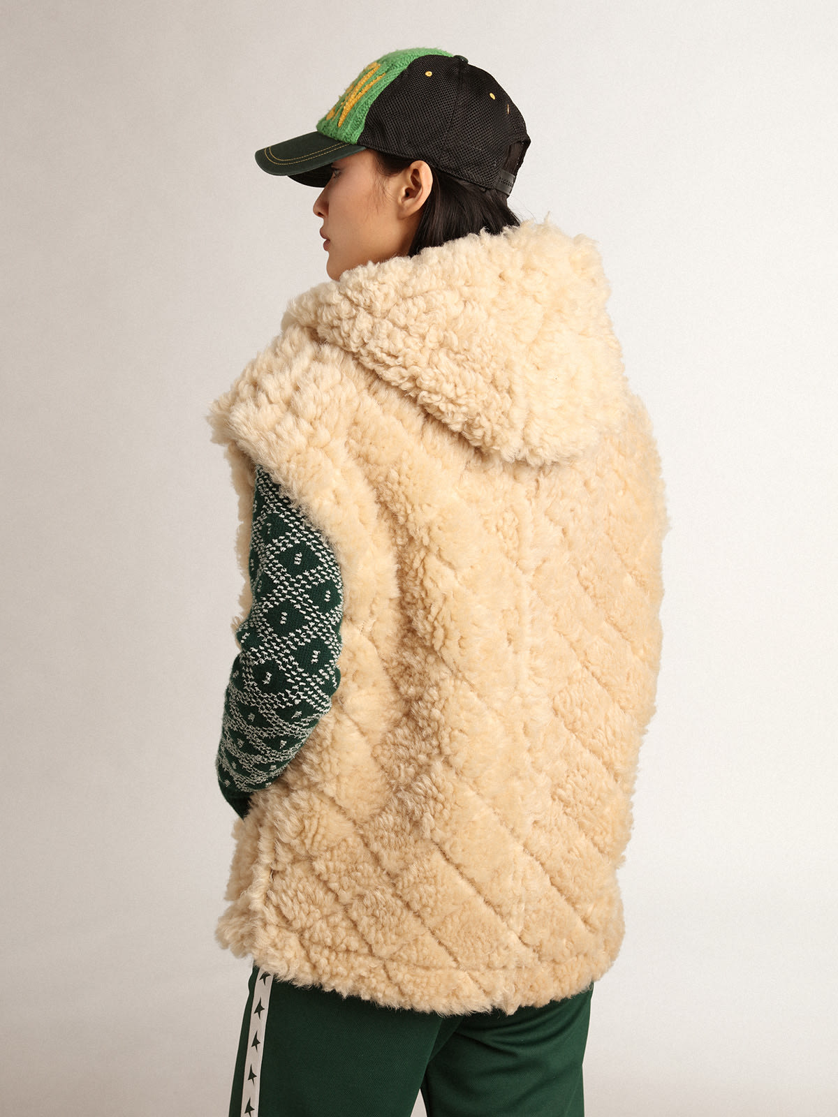 Golden Goose - Journey Collection reversible sheepskin vest in ecru in 