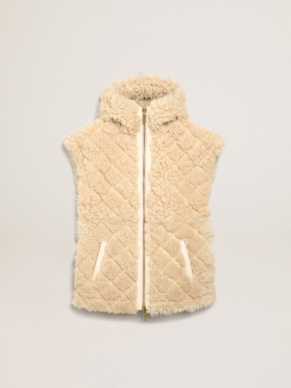 Golden Goose - Women's reversible sheepskin vest in ecru in 