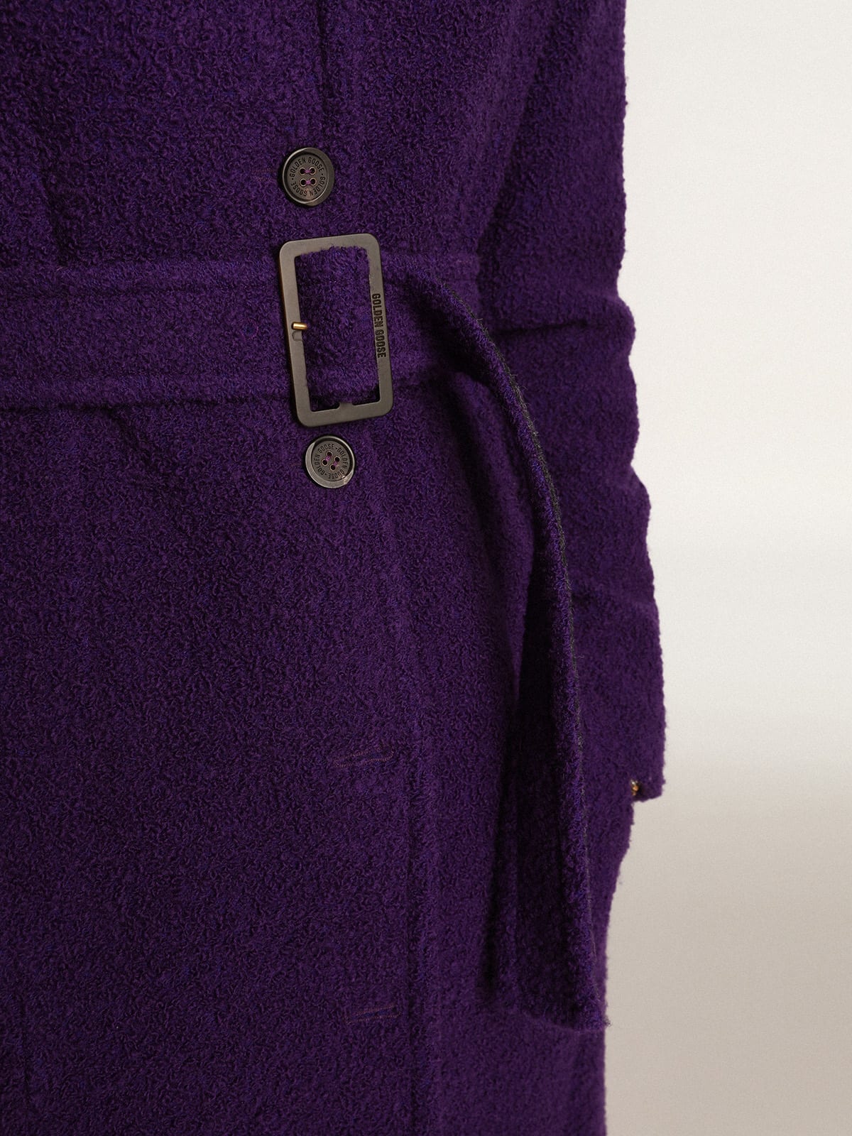 Golden Goose - Cappotto Collezione Journey color viola indaco in lana e fodera interna con stampa disegnata in 