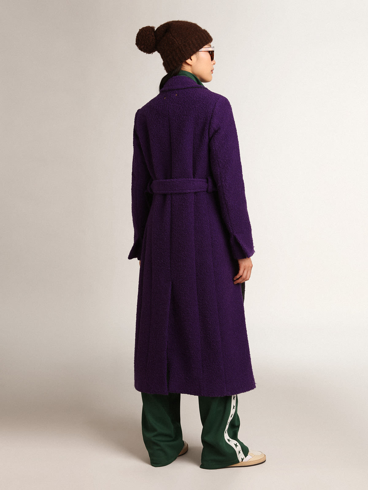 Golden Goose - Women's coat in indigo purple wool with printed lining in 