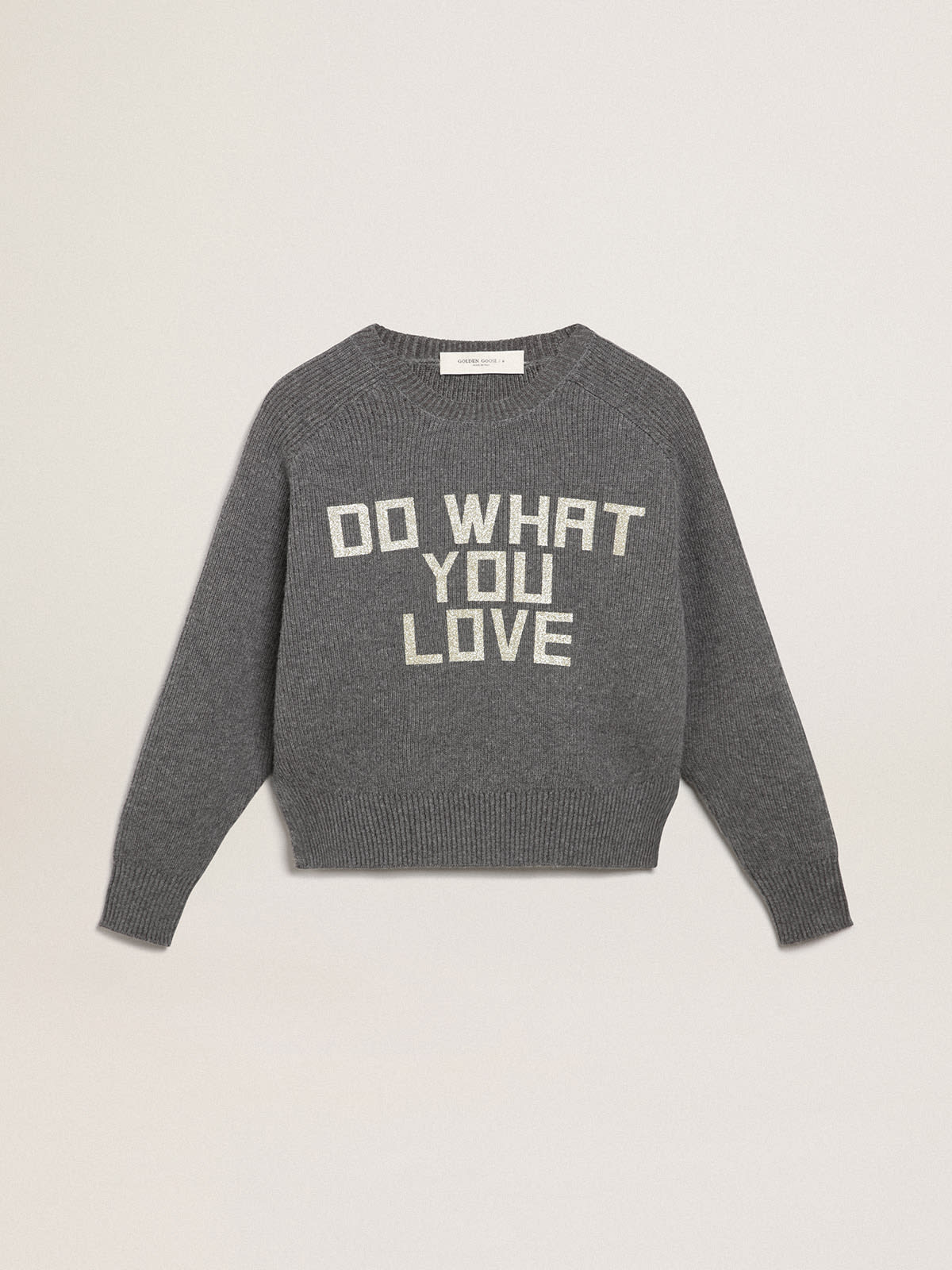 Golden Goose - Melange-gray Journey Collection round-neck pullover with glitter lettering in 