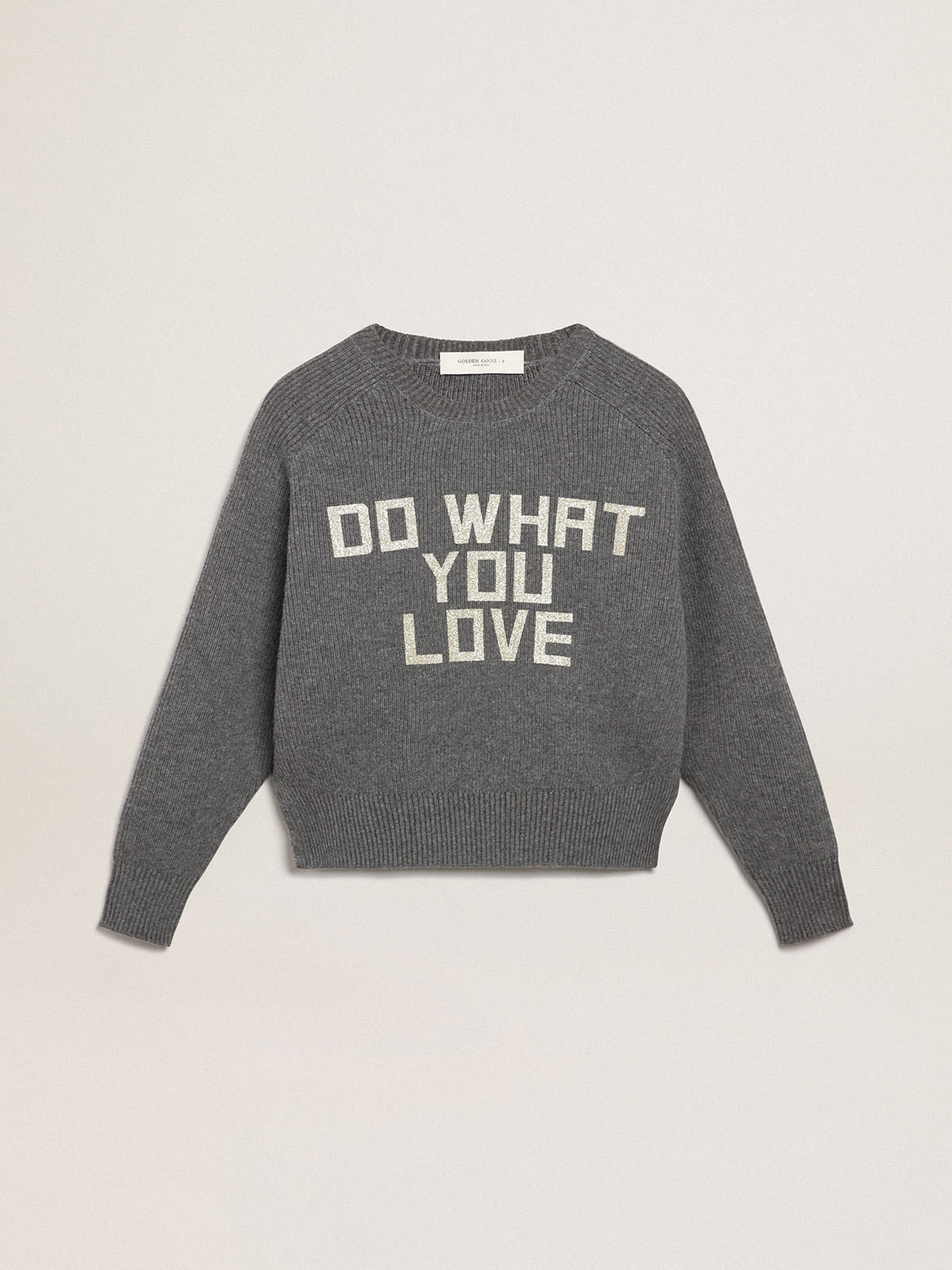 Golden Goose - Women's gray round-neck sweater with glitter lettering in 