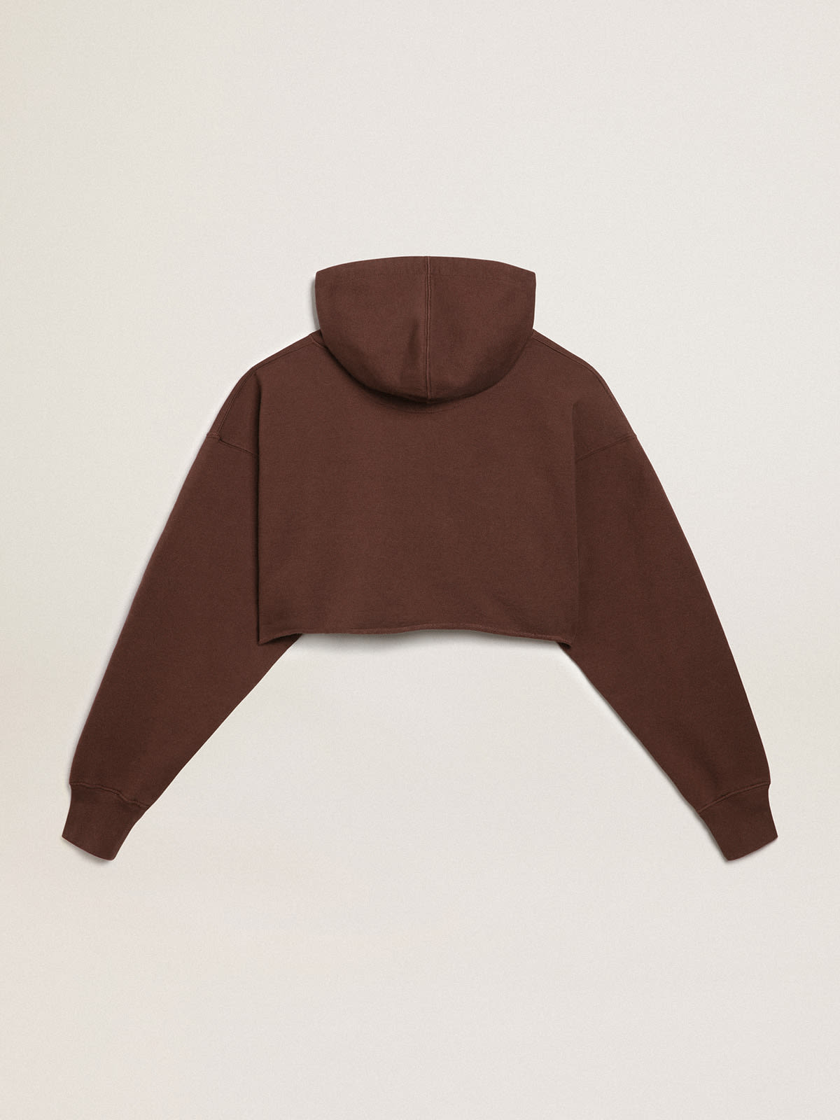 Golden Goose - Walnut-brown Journey Collection hooded cropped sweatshirt with contrasting white Golden lettering in 