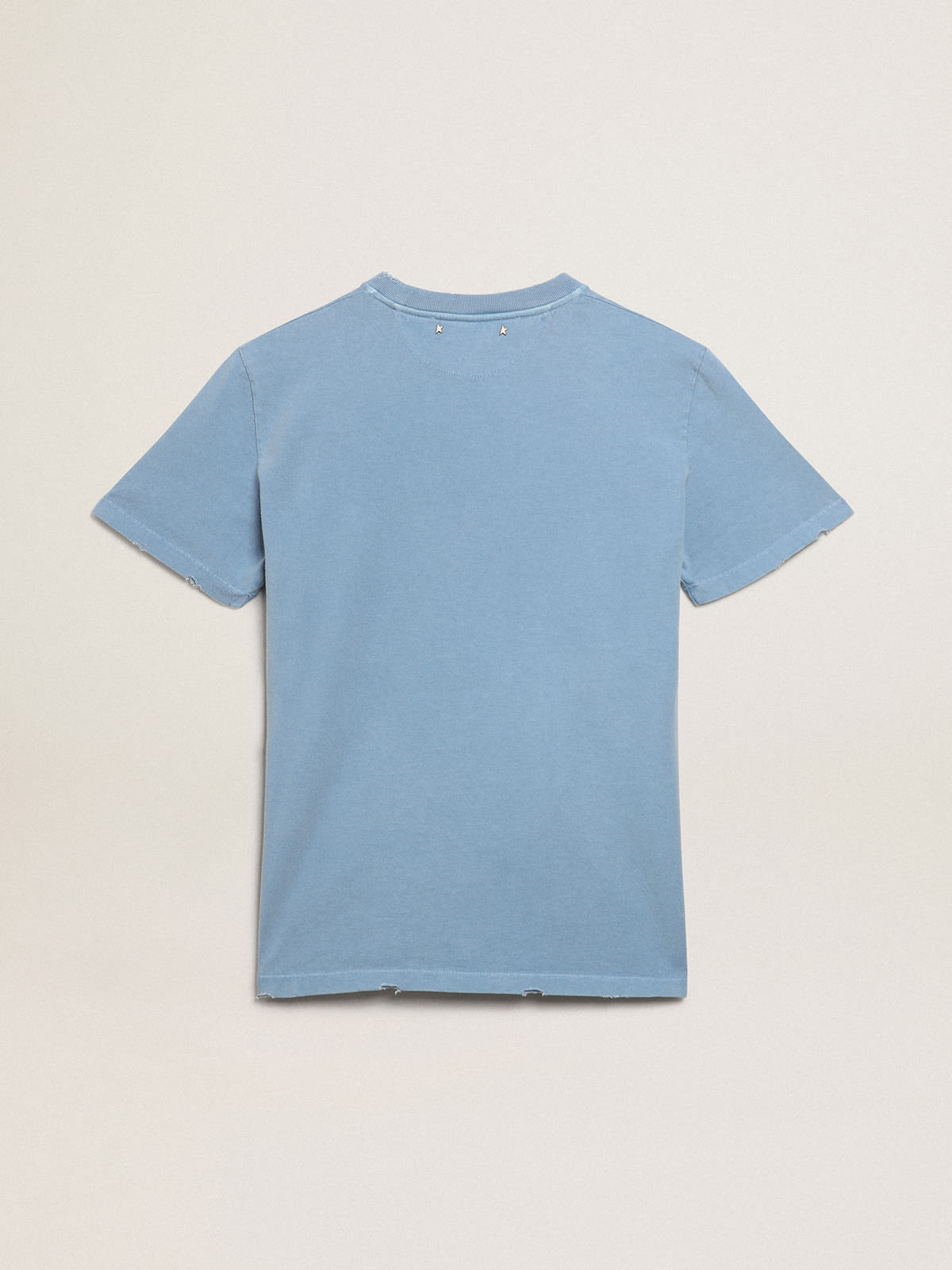 Golden Goose - T-shirt collection Journey bleu port à l’effet usé avec inscription Golden ton sur ton in 