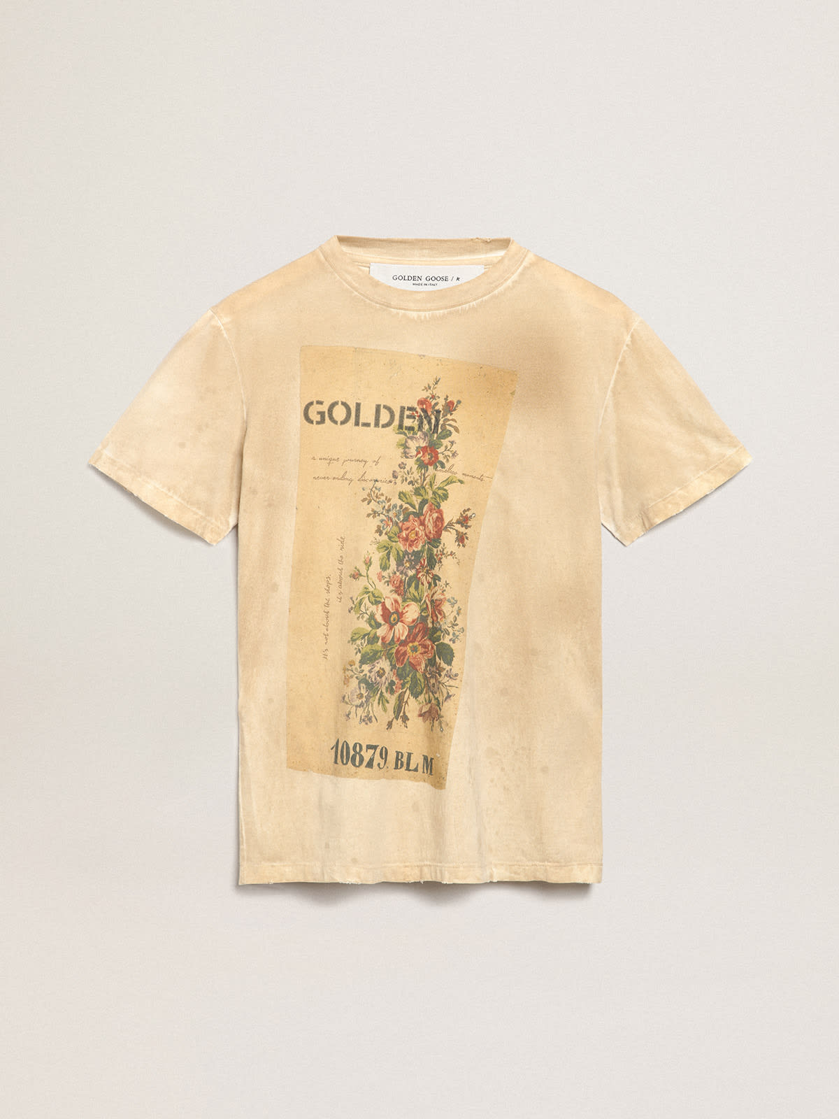 Golden Goose - Paper-effect bone-white Journey Collection T-shirt with floral print on the front in 